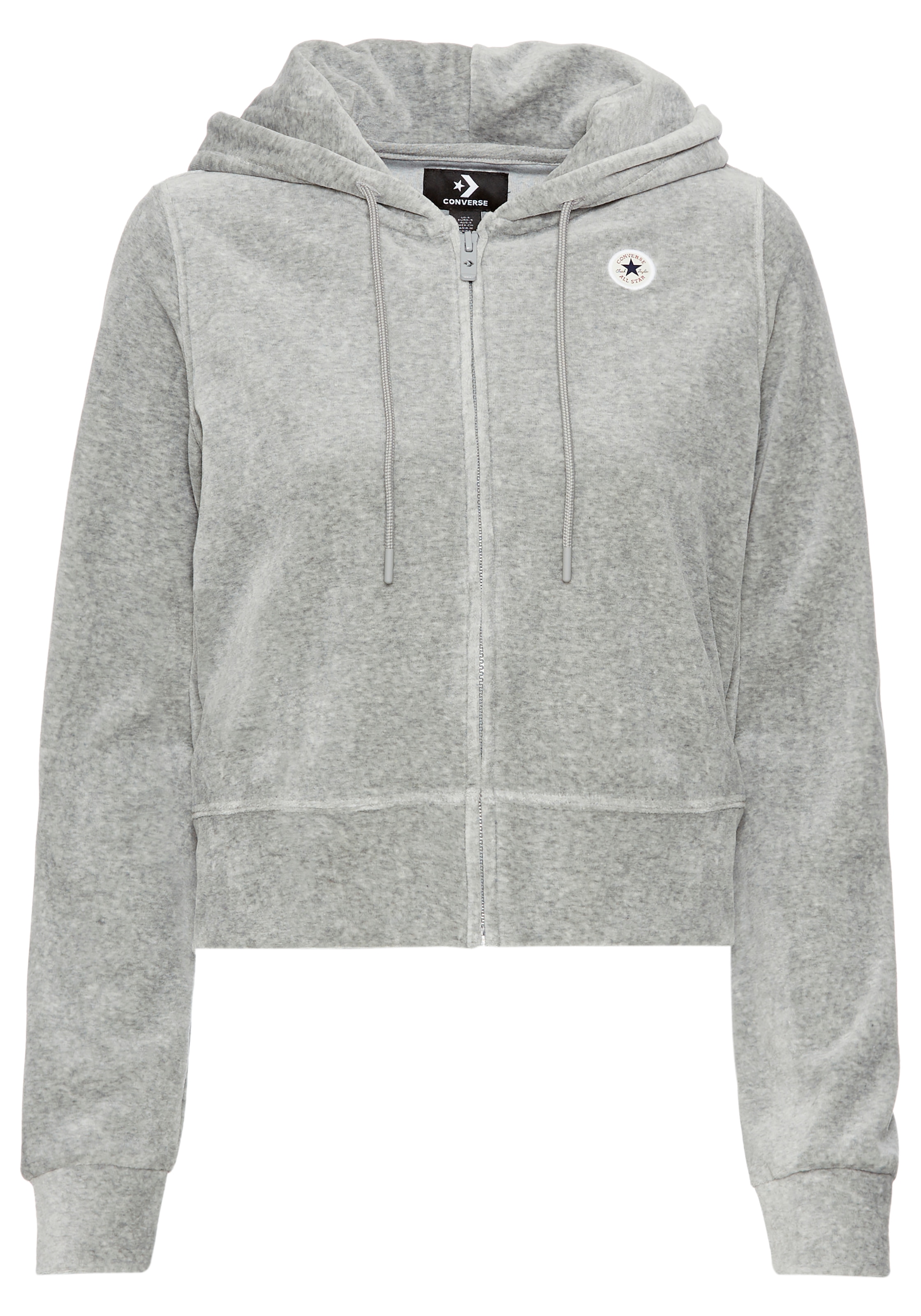 Converse Kapuzensweatjacke »CHUCK HOODIE VELOUR JACKET« mit Kapuze, Langarm, unifarben, aus Baumwolle und Polyester