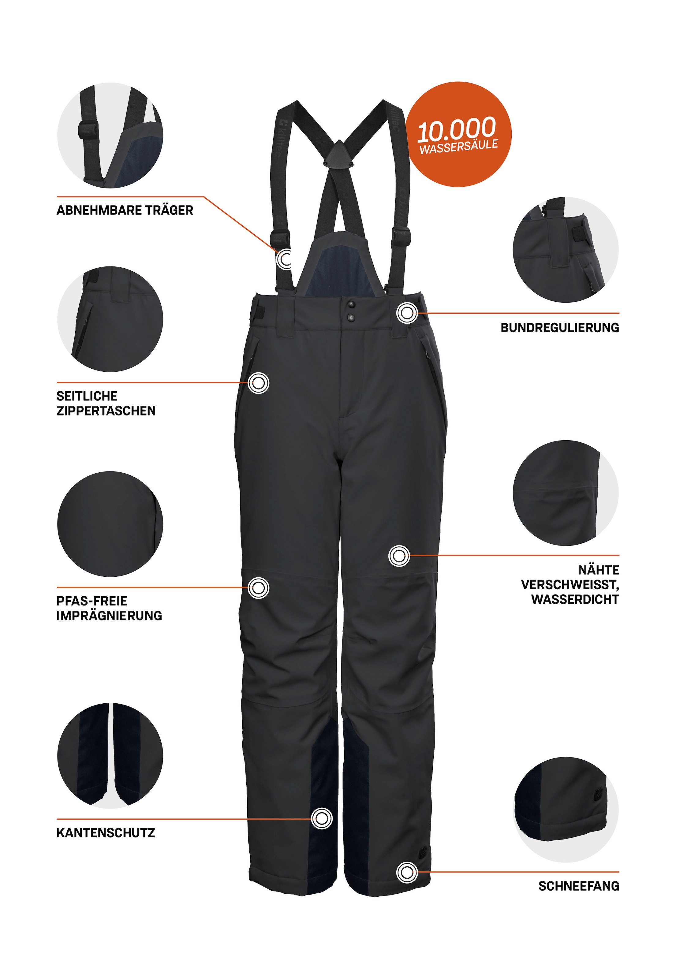 Killtec Skihose »KSW 79 BYS SKI PNTS«, Wasserdichte, atmungsaktive Skihose mit abnehmbarem Latz und Stauraum