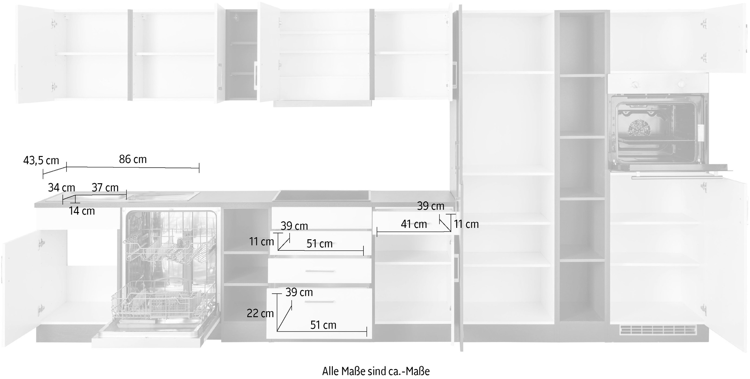 HELD MÖBEL Küchenzeile »Paris«, mit E-Geräten, Breite 400 cm