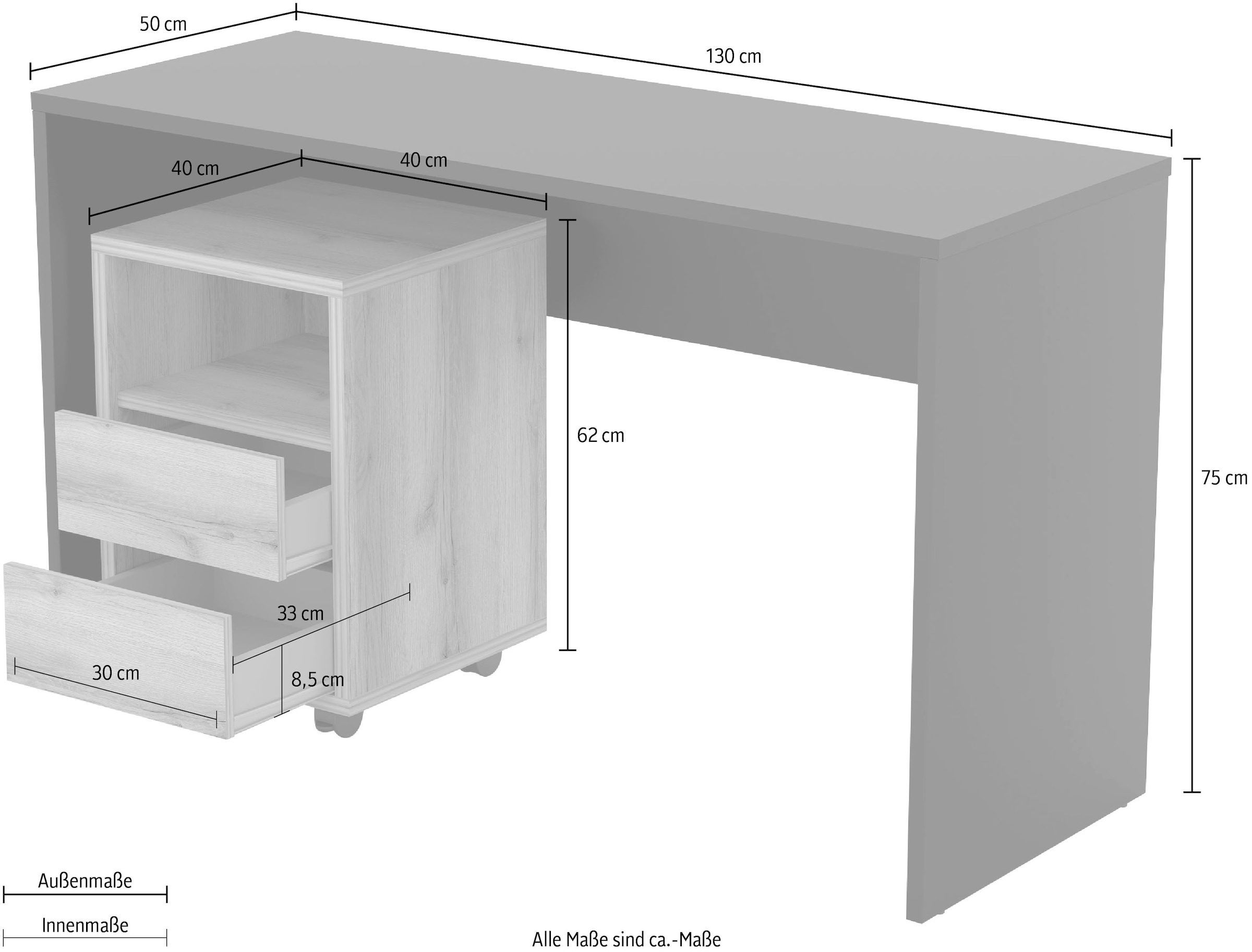 INOSIGN Büromöbel-Set »Agapi«, (Set, 2 tlg.), bestehend aus Schreibtisch und Rollcontainer im modernen Design