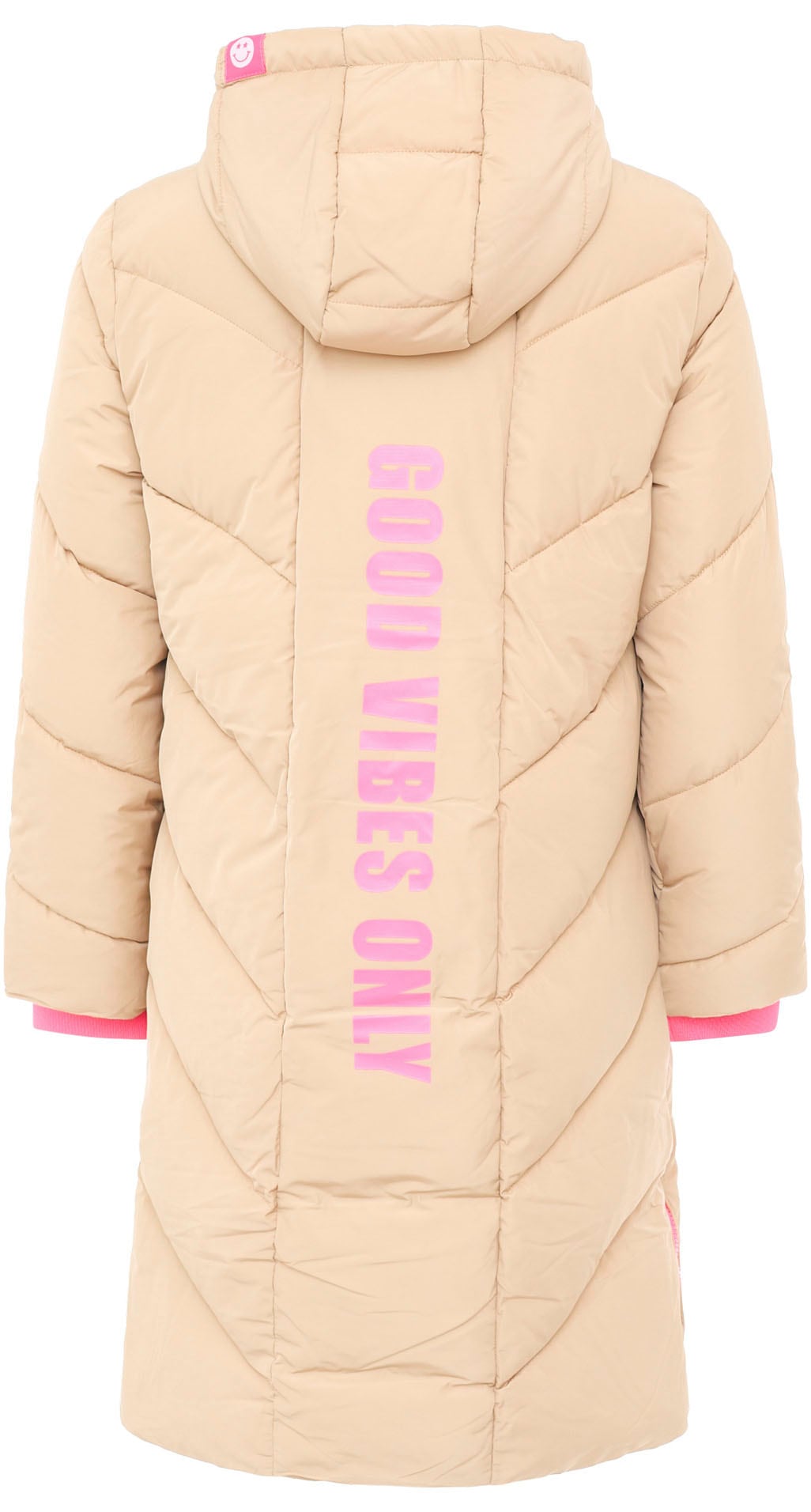 Zwillingsherz Steppjacke »"Good Vibes Only"«, mit Kapuze, mit Kapuze, Backprint und bedrucktem Zugband