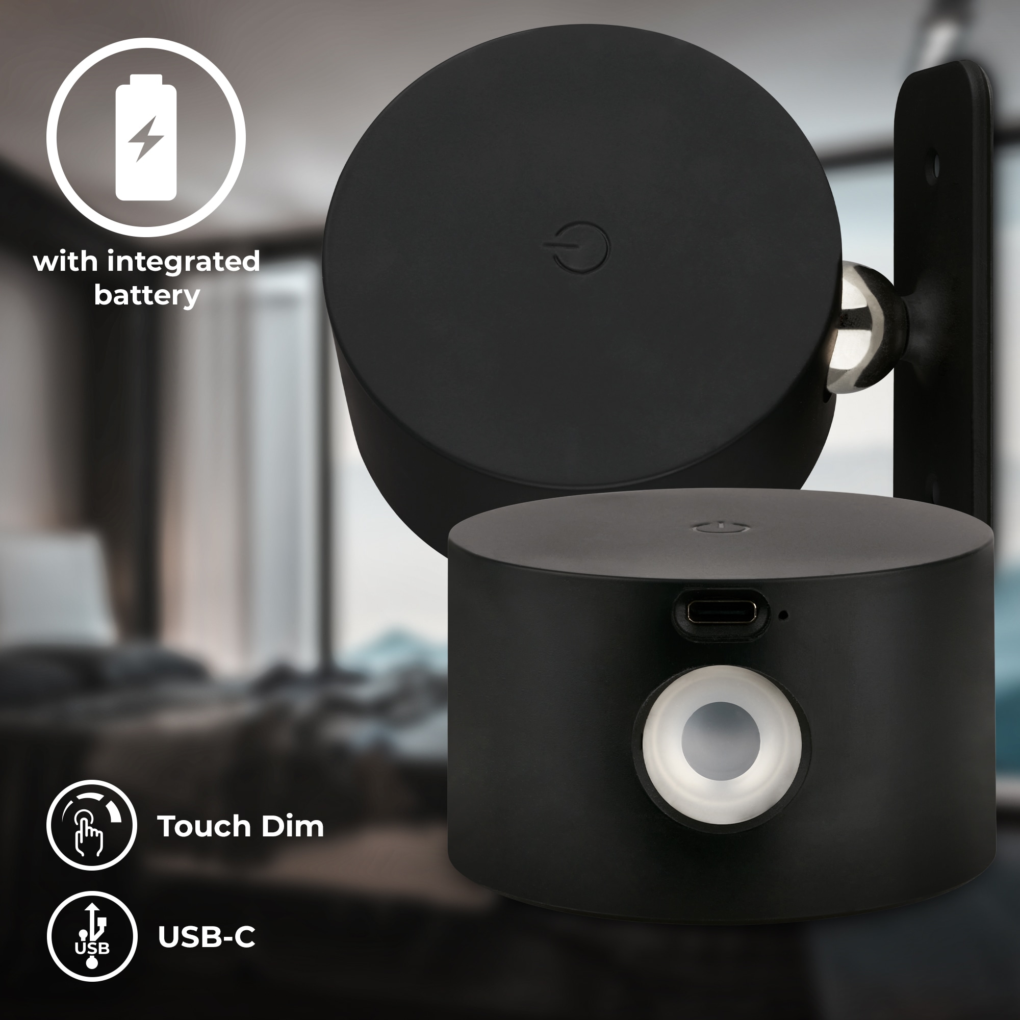 B.K.Licht LED Wandleuchte »BKL1597 Magnetische Akku Wandlampe, 3-Stufen Dimmer, mit USB-C« LED-Modul 1 Stk. Tageslichtweiß CCT-Funktion, 150Lm, 2W, 14h Leuchtdauer, 4,5 x 8 x 9,5 cm, Schwarz