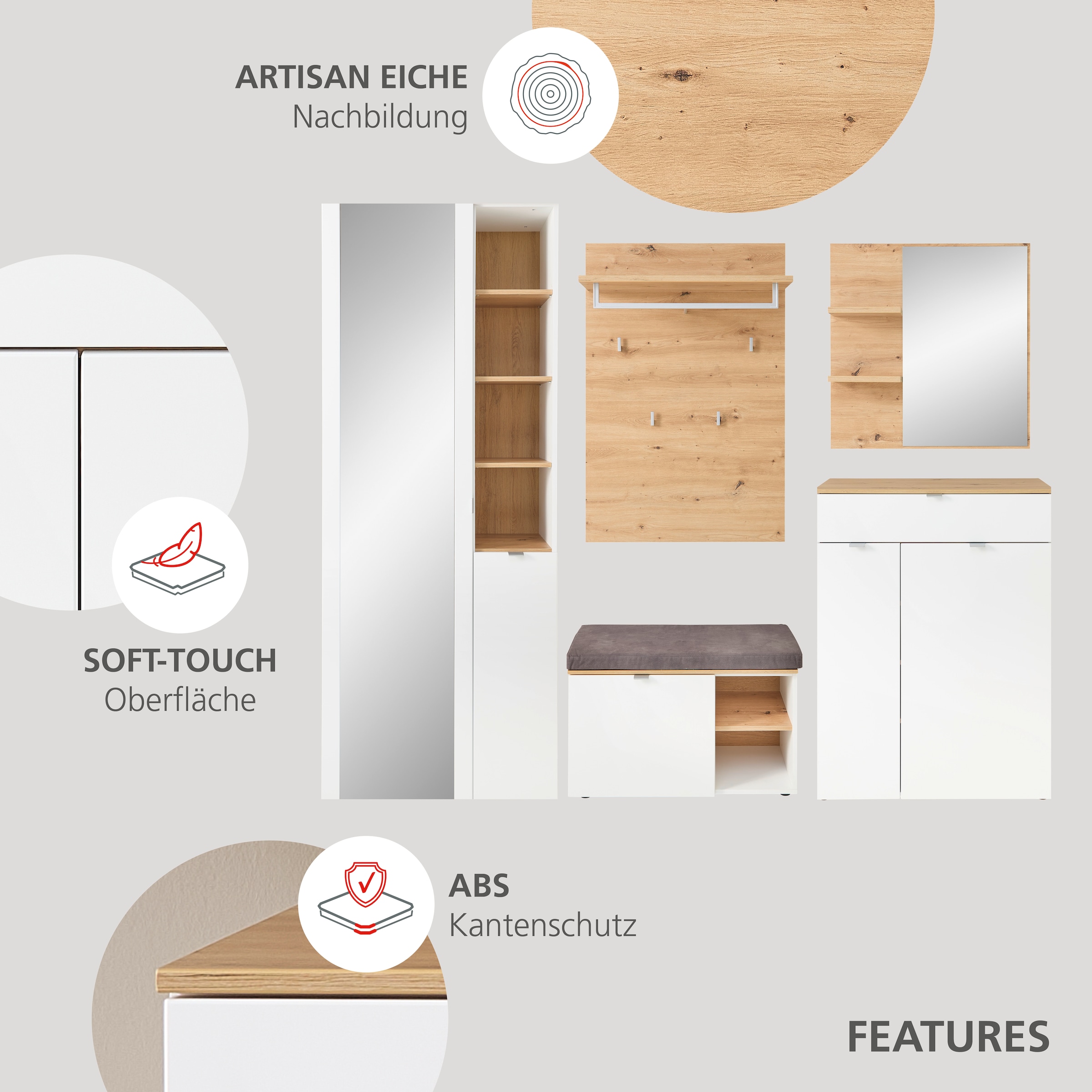 Innostyle Garderobenspiegel »BARI Wandspiegel« Spiegelfläche 78 x 80 cm, 2 Ablageböden