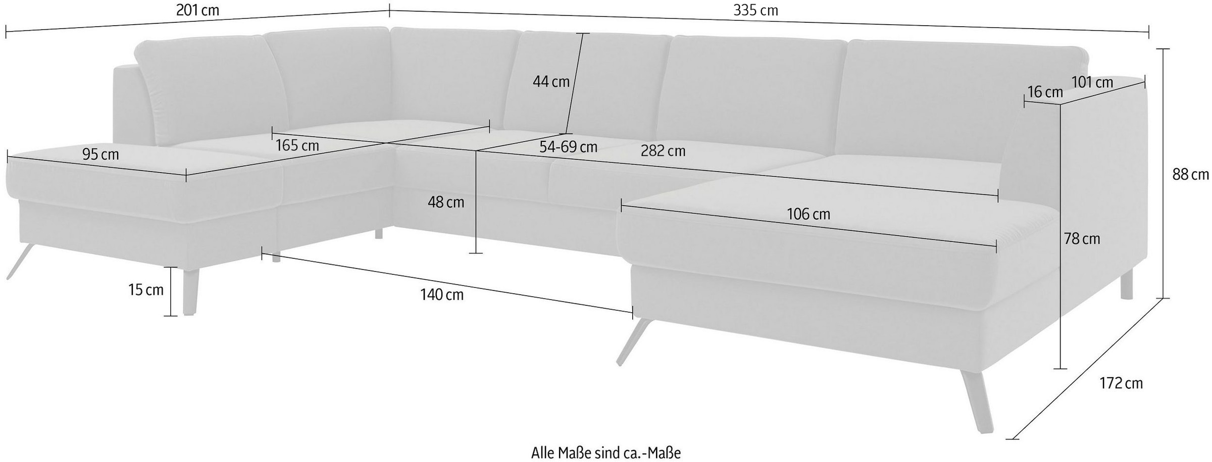 sit&more Wohnlandschaft »Olsen U-Form«, inklusive Sitztiefenverstellung, wahlweise mit Bettfunktion, 15cm hoch