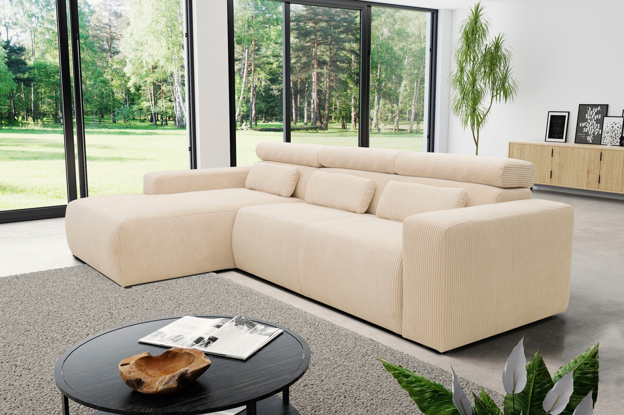 DOMO collection Ecksofa »Brandon B/T/H: 289/177/80 cm, belastbar bis 140kg/ Sitz, auch in Cord«, mit Kopfteilverstellung, wahlweise Sitztiefenverstellung, L-Form