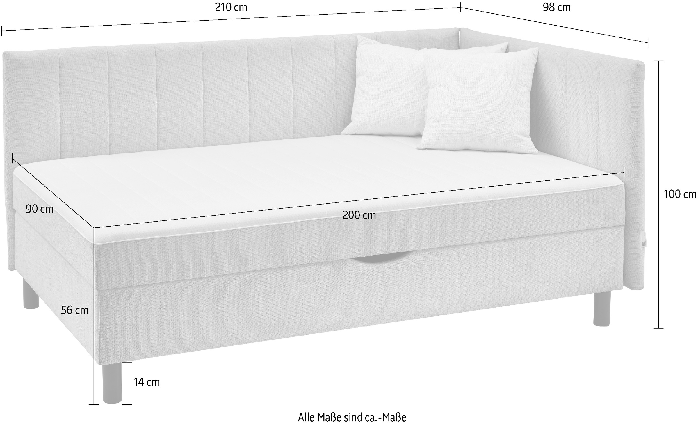 ATLANTIC home collection Polsterbett Taschenfederkernmatratze(H2), inkl. Dekokissen, Ecke universal