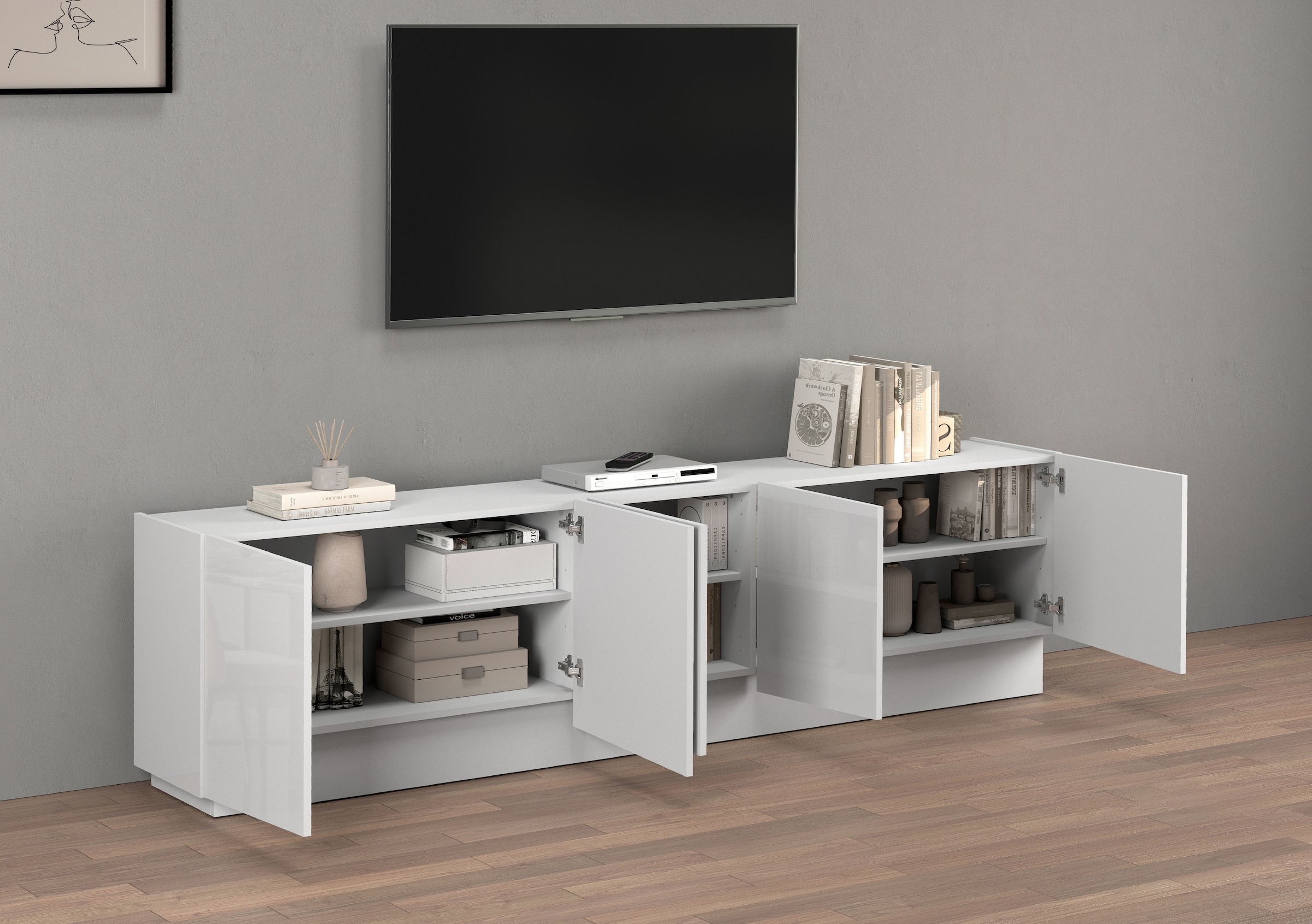 INOSIGN Lowboard »VELA, Höhe 60 cm, Breite 225 cm,Design mit schrägen Türen« 1 Stk. tlg. Made in Italy, Maße-B/T/H: 225x35x60, Lowboard, TV-Board, TV-Kommode