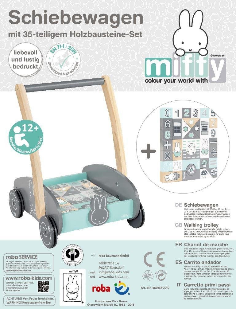 miffy®«, roba® Lauflernwagen »Holzspielzeug, mit Holzbausteine-Set 35-teiligem bei