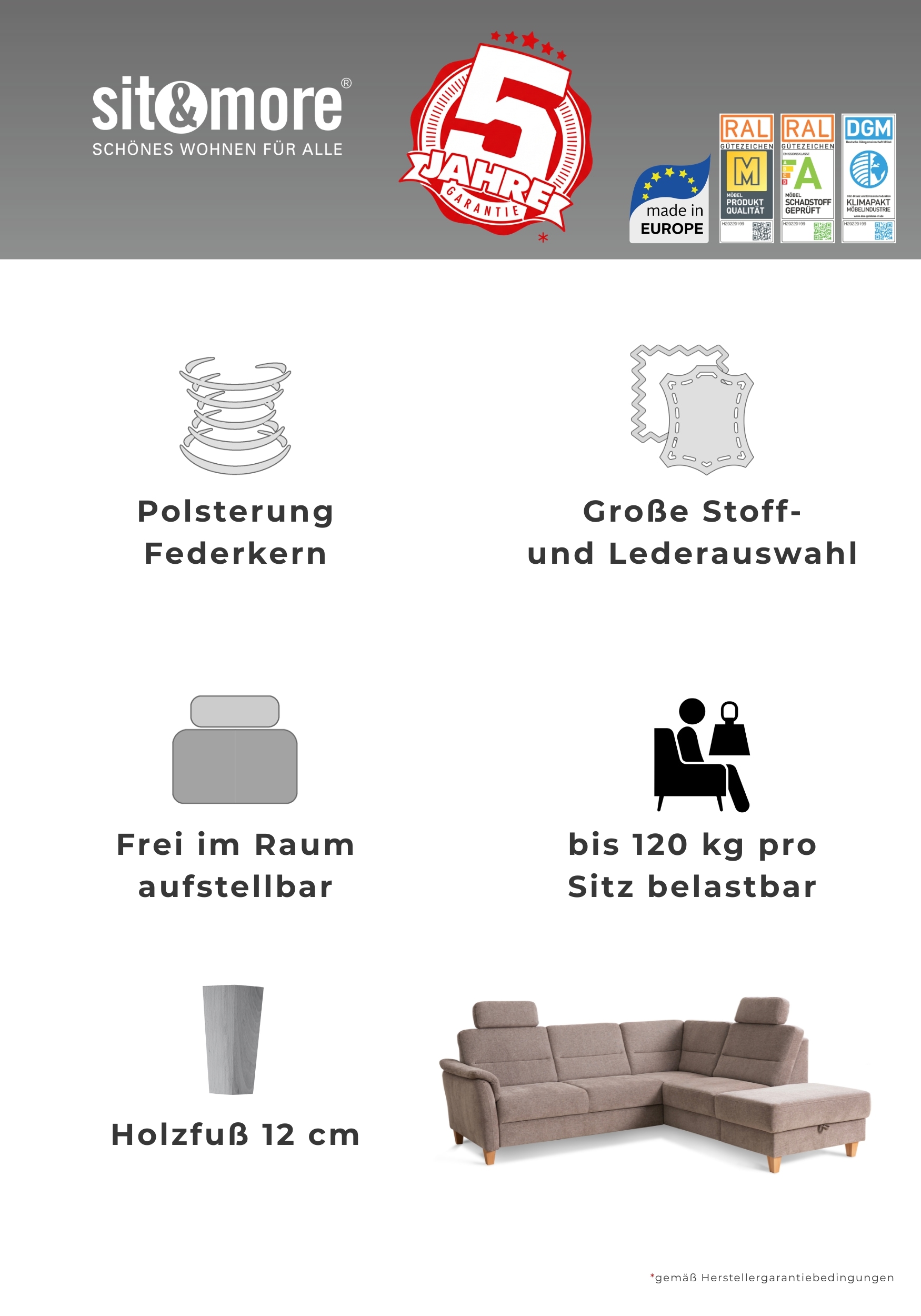 Home affaire Ecksofa »Palmera L-Form, B: 244 cm - OTTO. Verlässliche Qualität.« optional Schlaffunktion & Bettkasten, Federkern