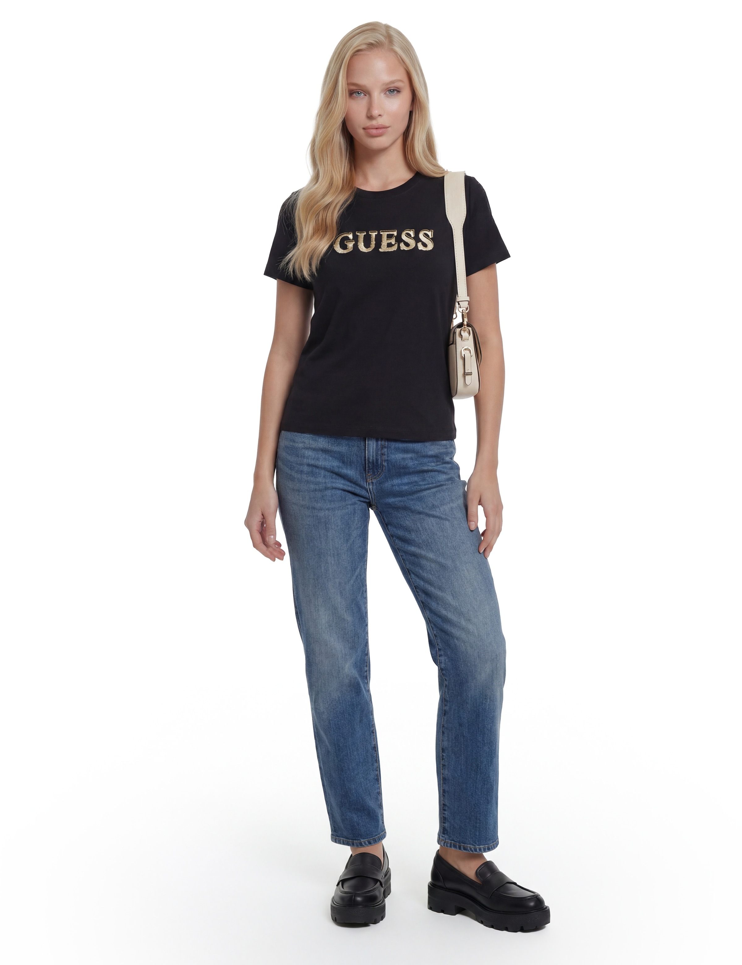 Guess T-Shirt »FAUSTA CN SS T-SHIRT« mit Logoschriftzug, Regular Fit
