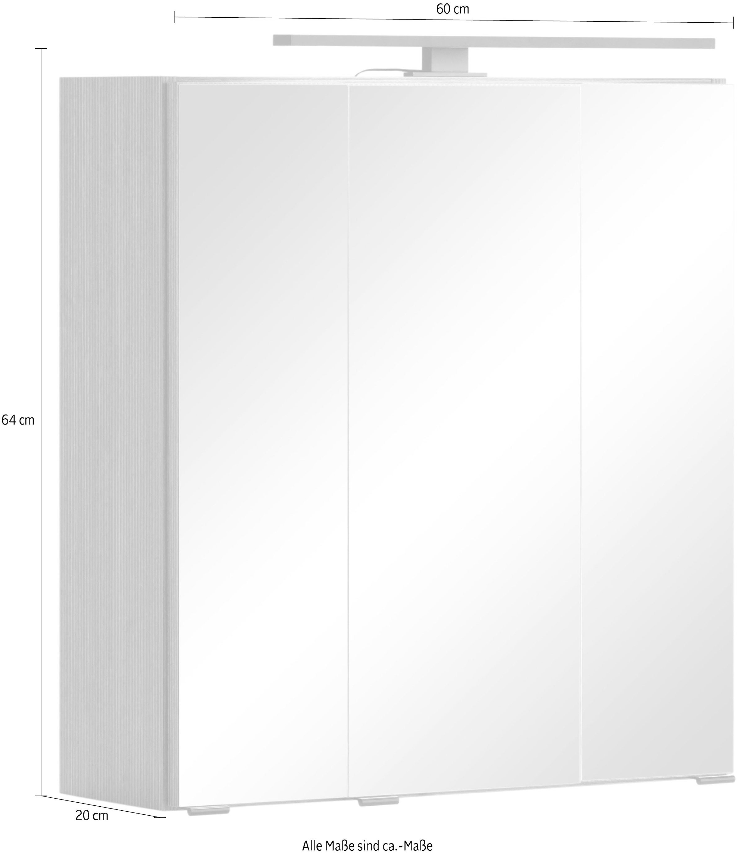welltime Spiegelschrank »Trento, verschiedene Ausführungen und Farben«, Breite 60 cm, mit 3D-Effekt, Spiegeltüren, Inklusive LED-Beleuchtung