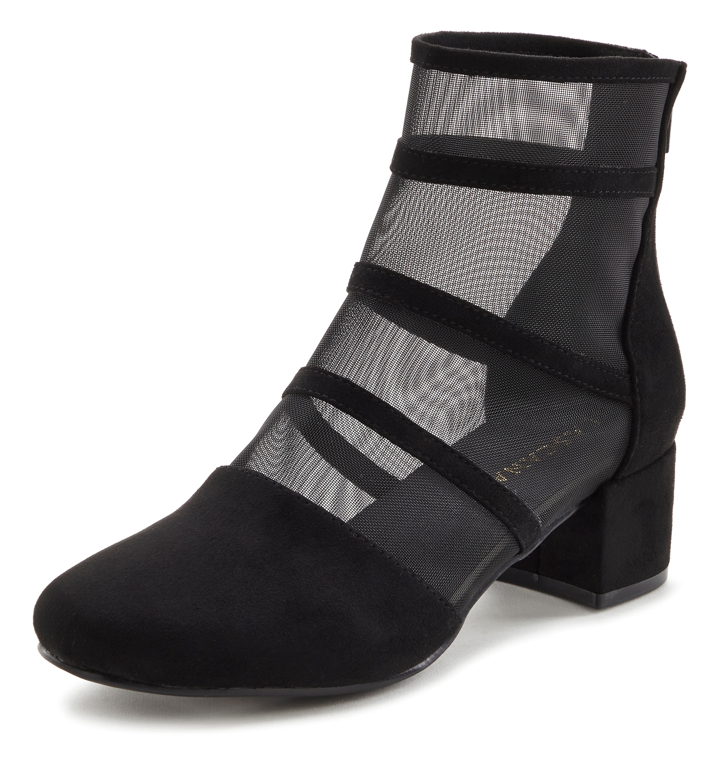 LASCANA Stiefelette »Ankle Boots, Stiefel«, mit modischen Mesh-Einsätzen und Blockabsatz VEGAN
