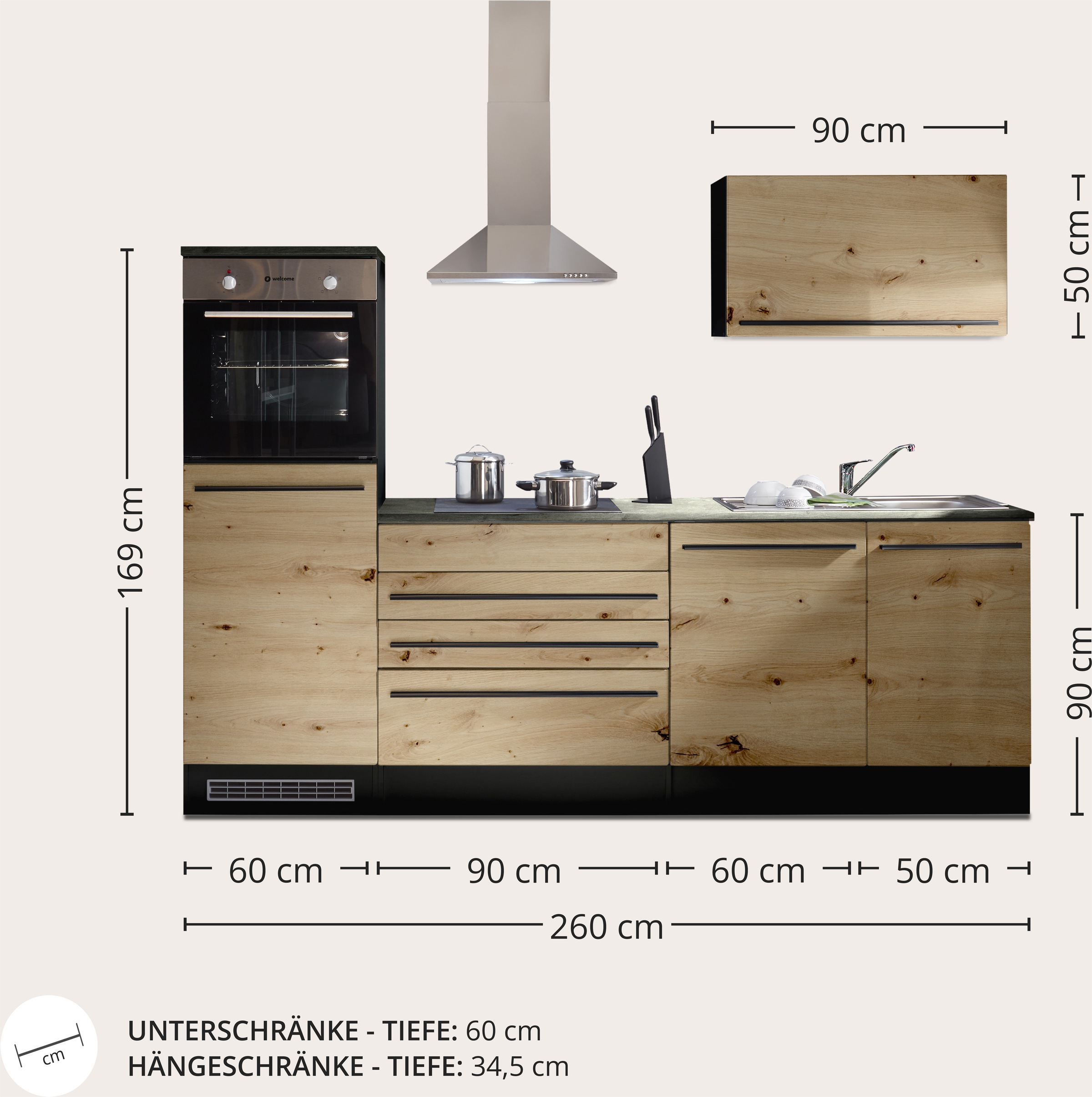 BASIC by Balculina Küchenzeile »Jazz«, Breite 260 cm, wahlweise mit E-Geräten