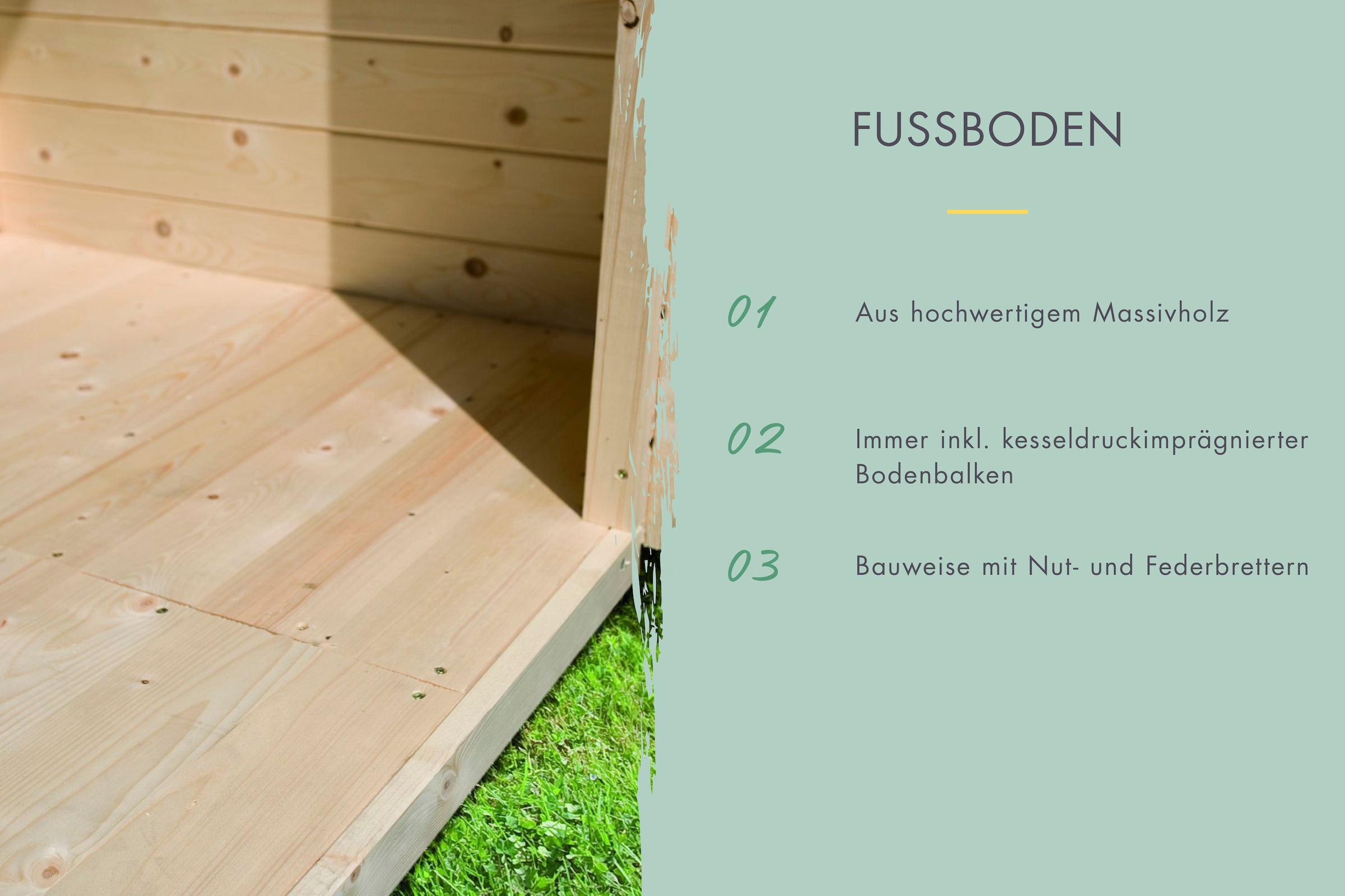 Karibu Gartenhaus-Fußboden »naturbelassen« aus hochwertigem Massivholz, mit kesseldruckimprägnierten Bodenbalken