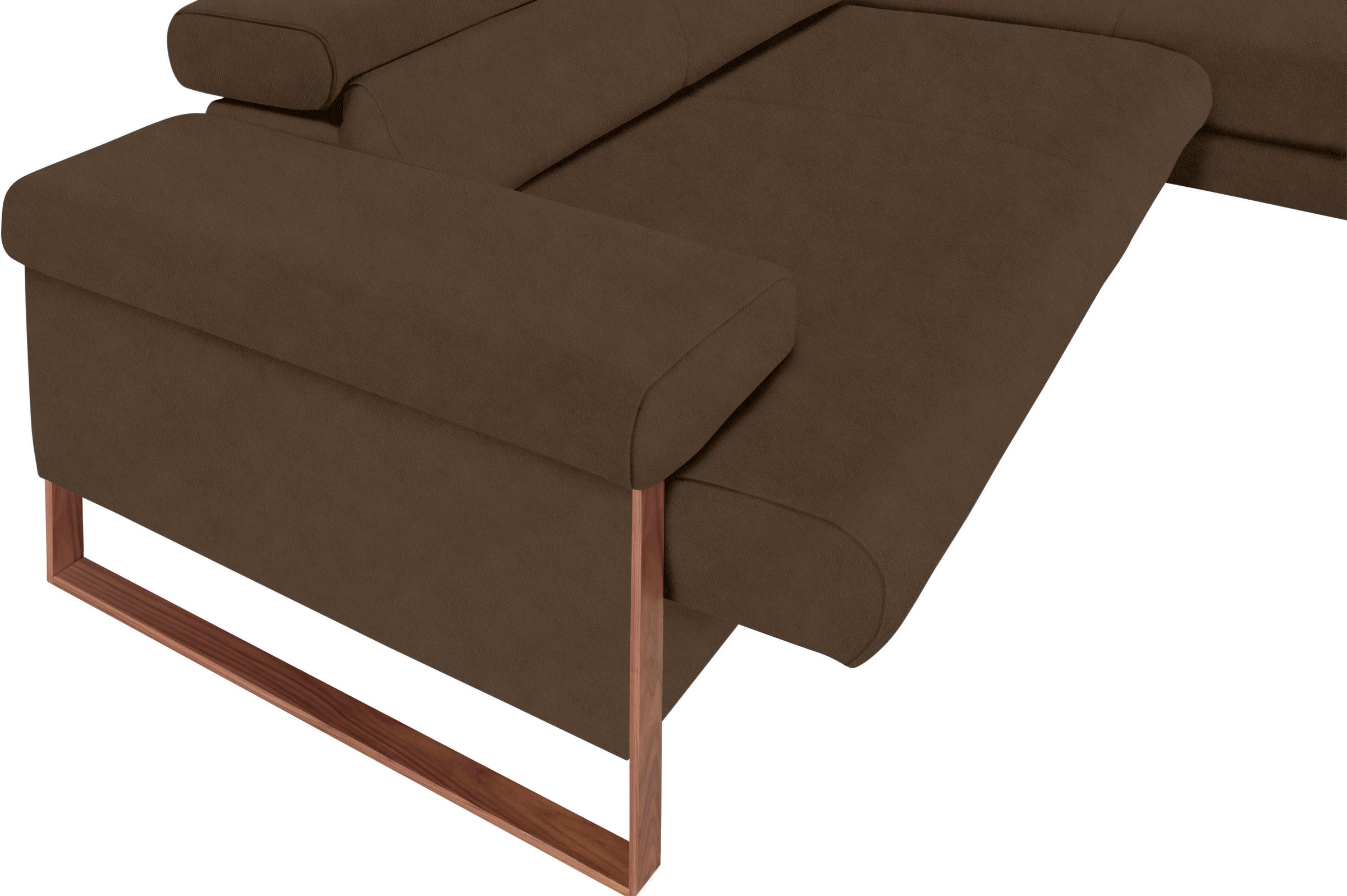 W.SCHILLIG Ecksofa »finn, Designsofa mit tollem Sitzkomfort, bequem, L-Form«, German Design Award 2016, Fußgestell Nussbaum natur, Breite 281 cm
