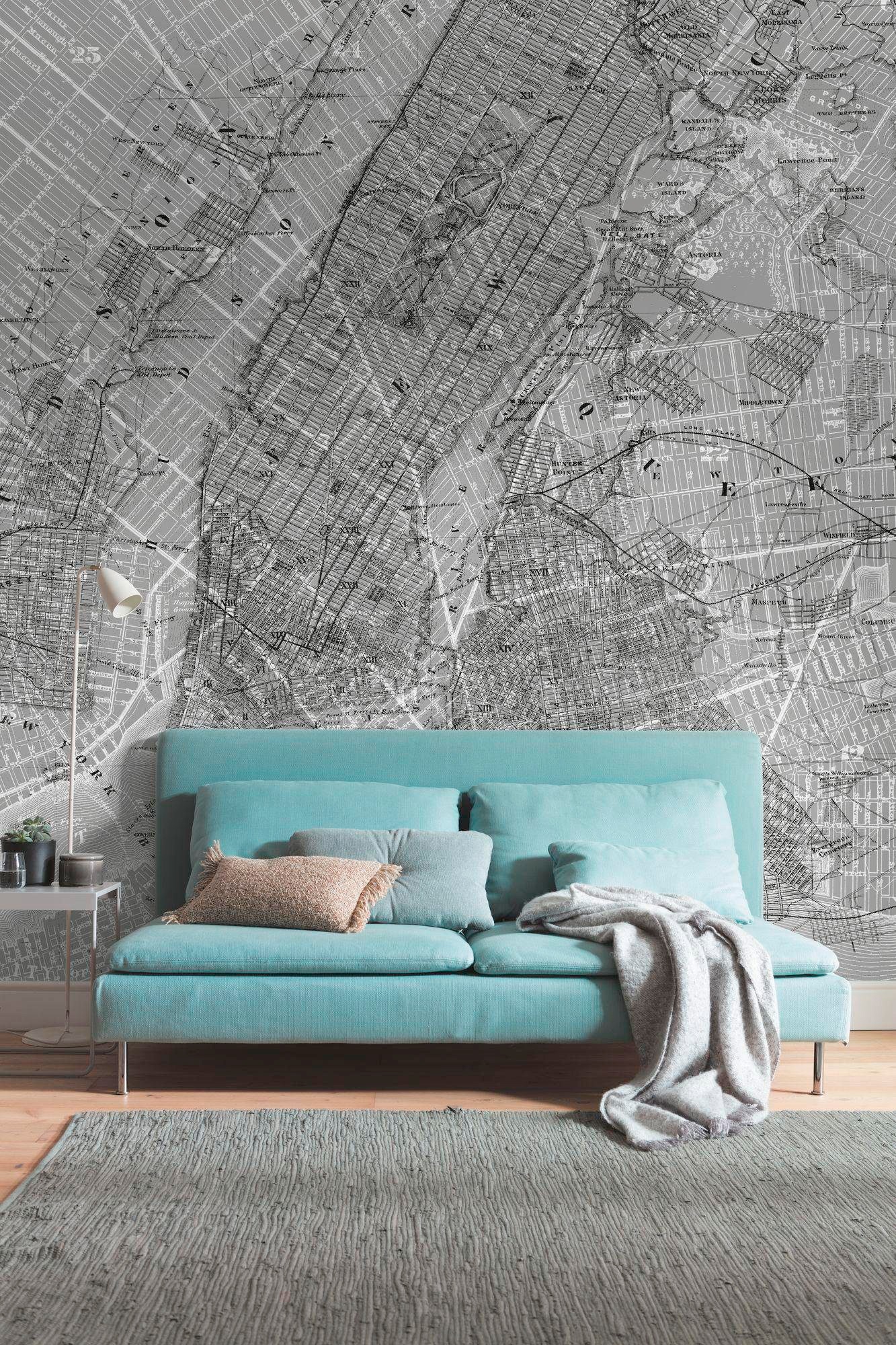 Komar Vliestapete »Digitaldruck Vlies - NYC Map - Größe 200 x 250 cm«, bedruckt, Wohnzimmer, Schlafzimmer