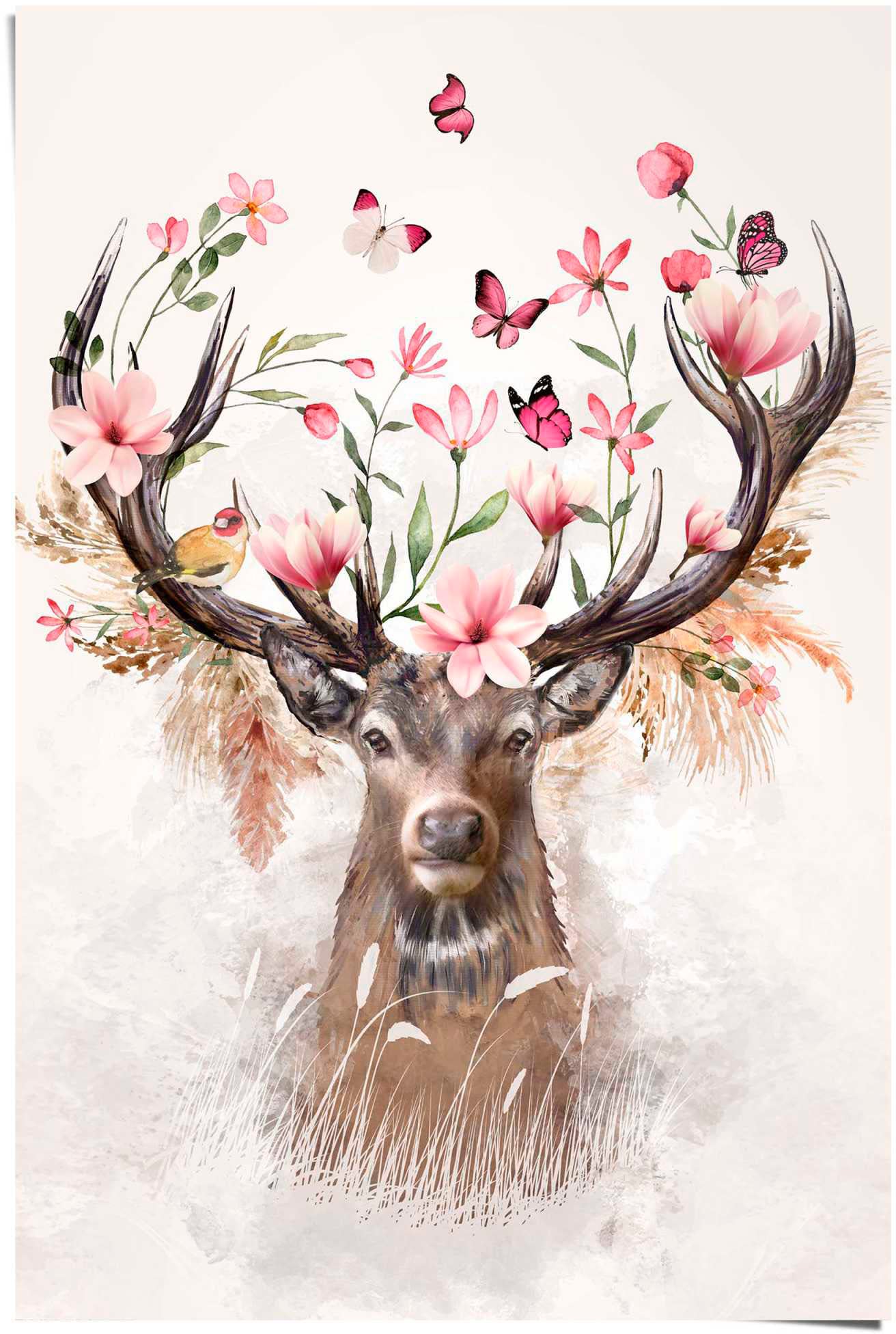 Reinders! Poster »Hirsch in bestellen bequem Blumen«