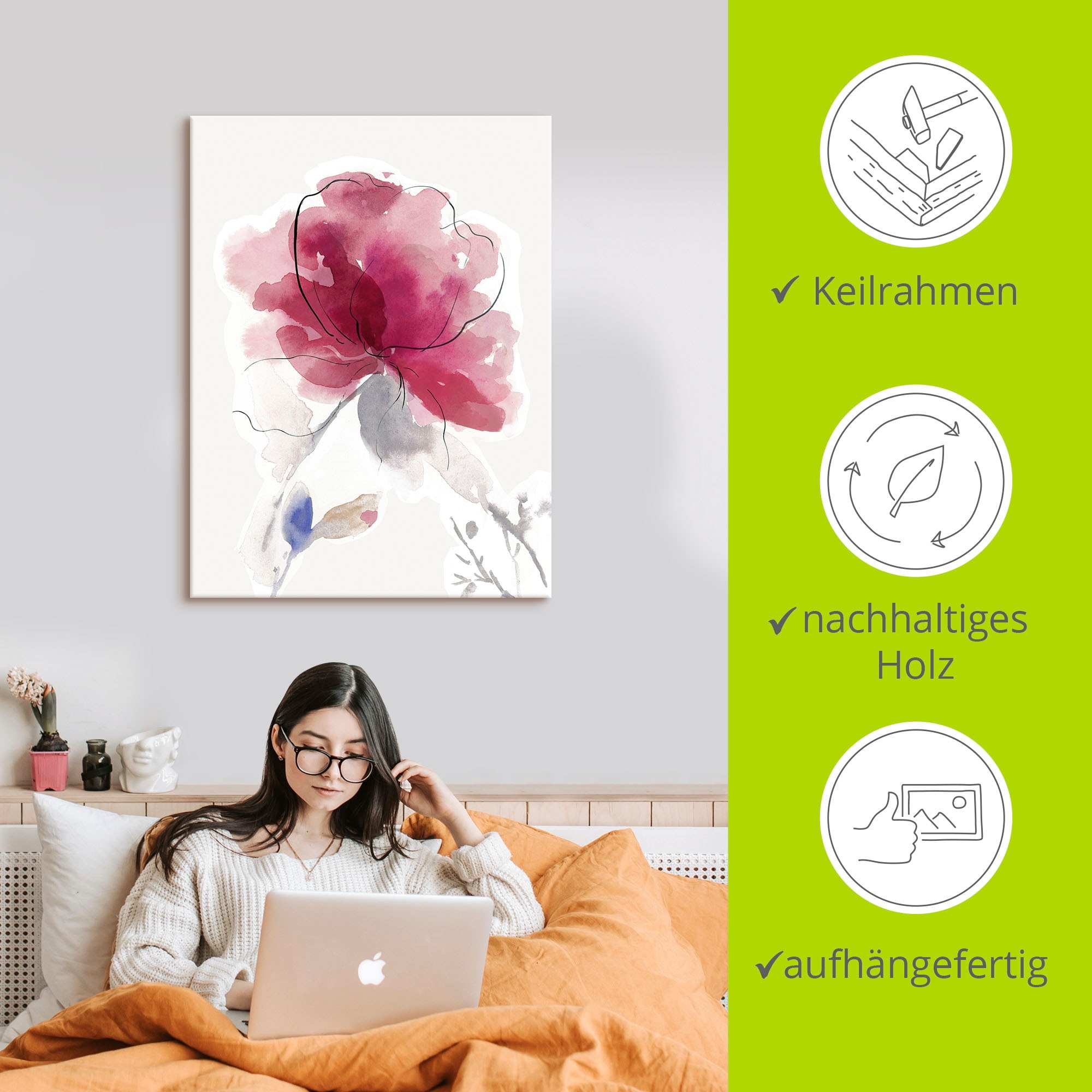 Artland Wandbild »Rosige Blüte II.« Blumenbilder 1 Stk. tlg. als Alubild, Outdoorbild, Leinwandbild, Poster in verschied. Größen