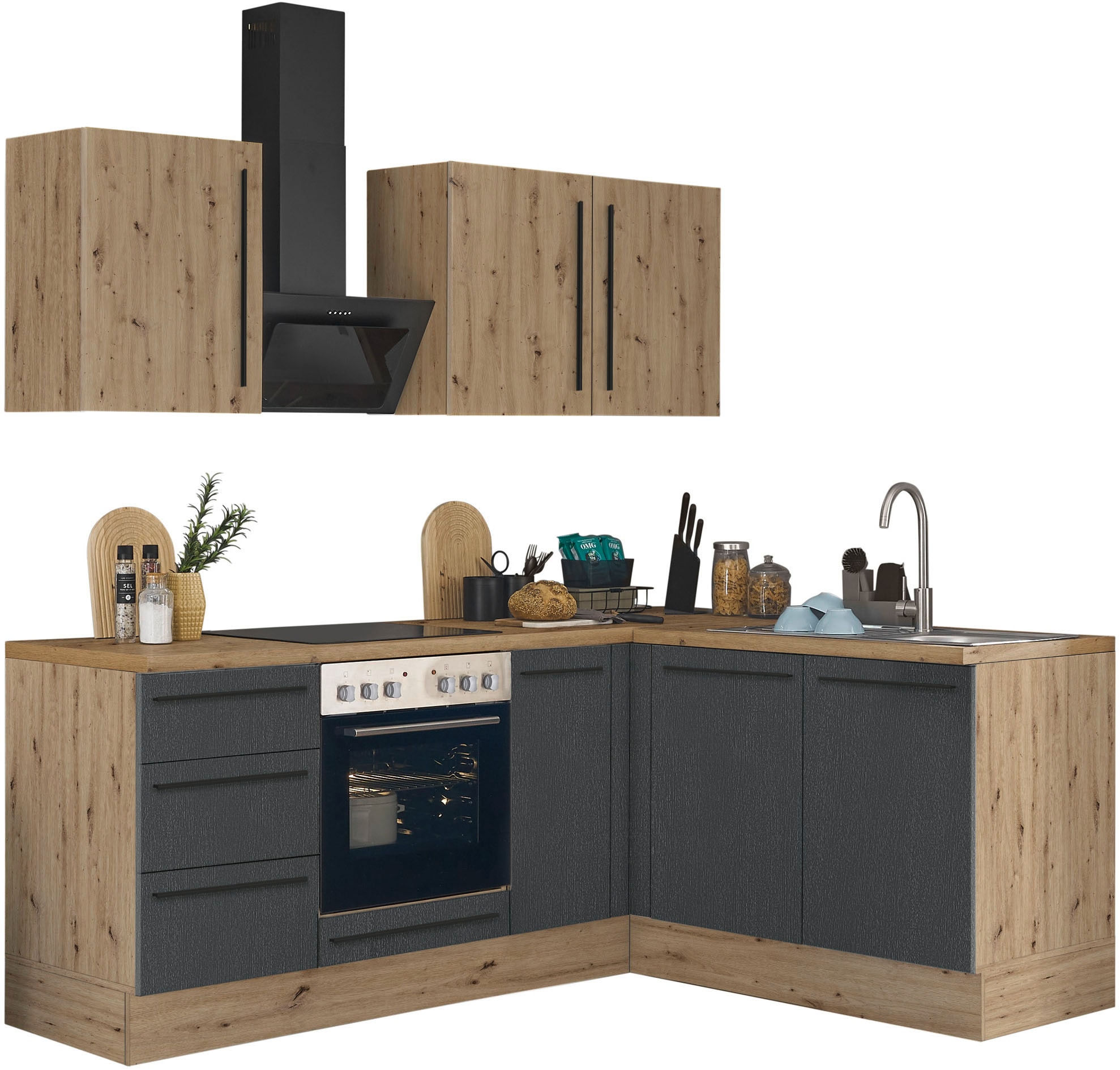 KOCHSTATION Winkelküche »Florida, Stellbreite 210x165 cm« wahlweise mit E-Geräten, mit Softclose für Türen und Schubkästen