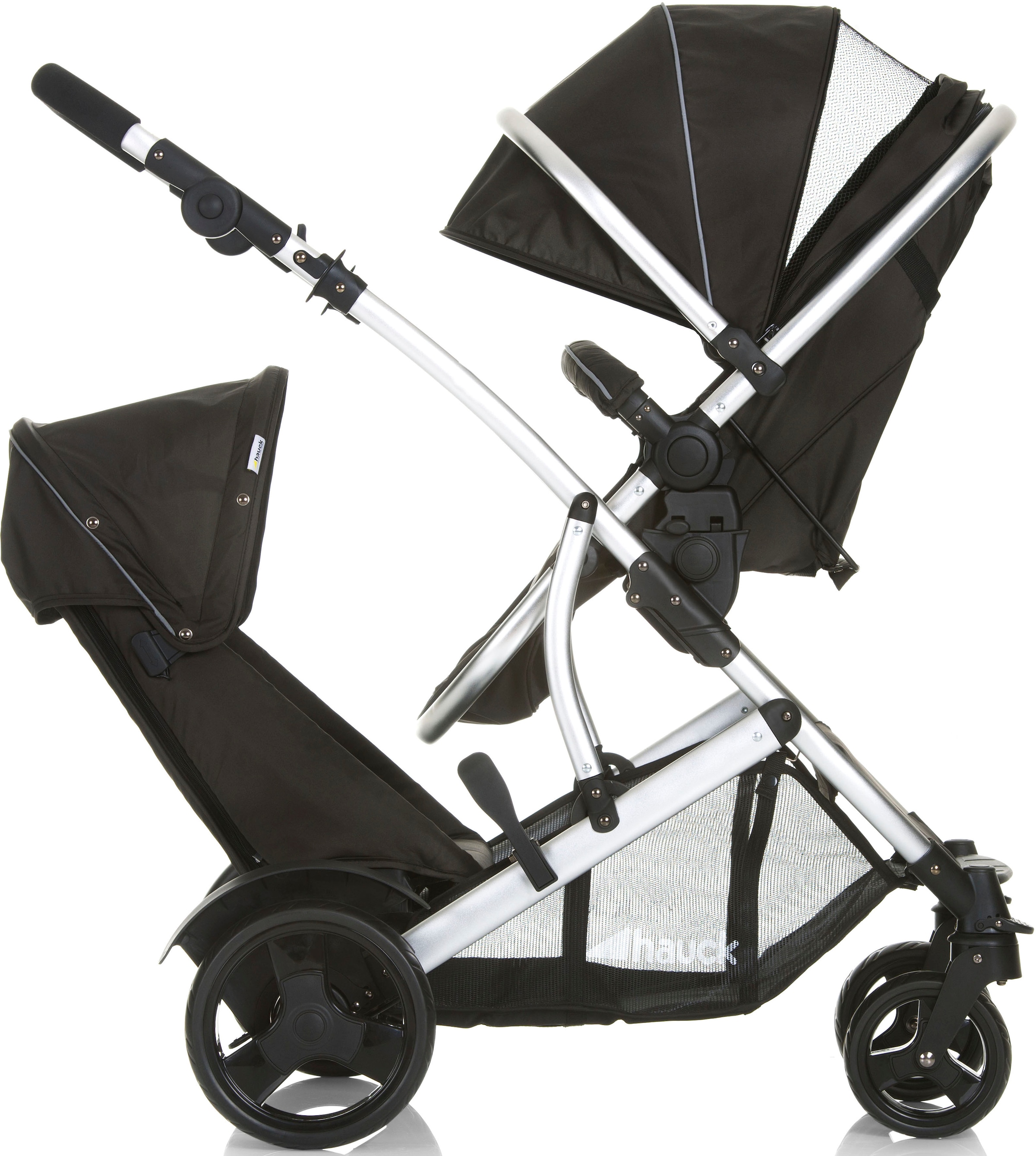 Hauck Geschwisterwagen »Duett 2 black«, 15 kg, mit Regenschutz, Kinderwagen