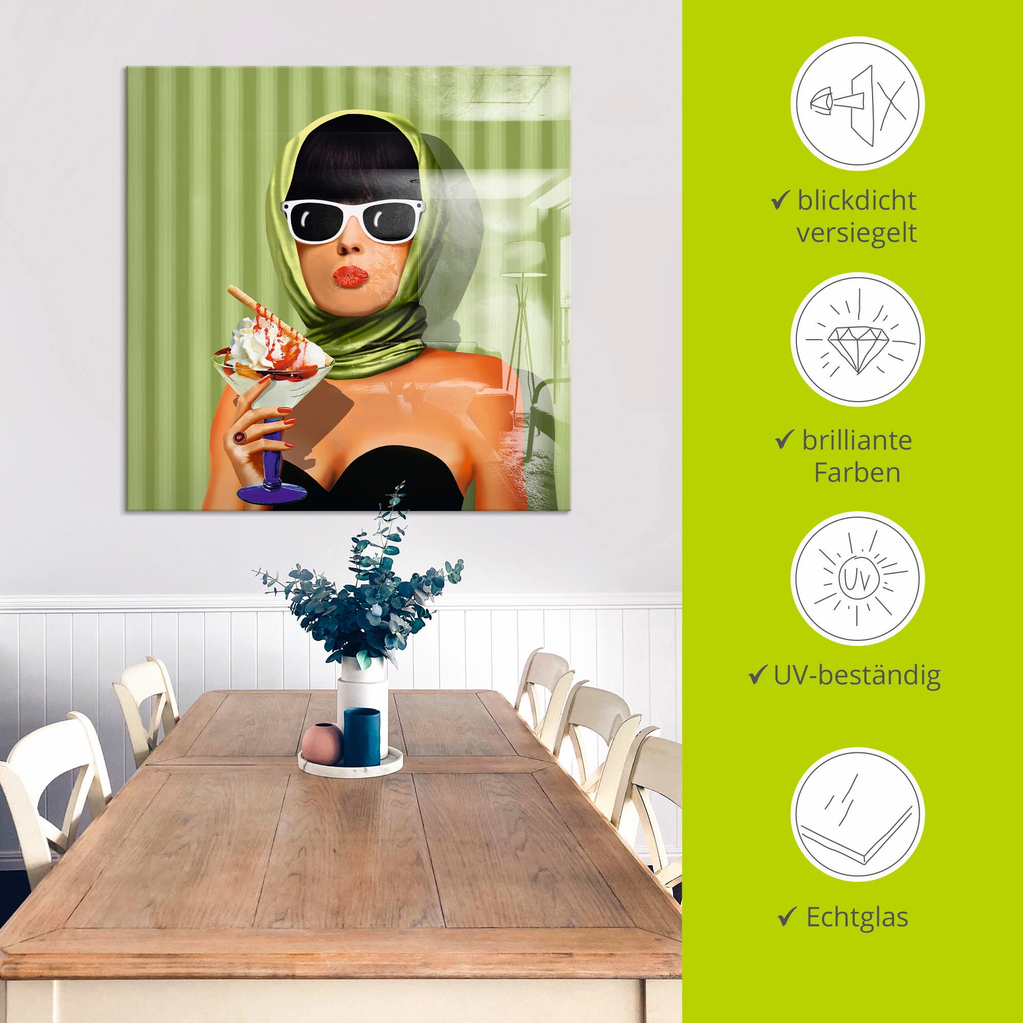 Artland Glasbild »Sommerliebe, Sommer, Sonne und Eiscreme«, Frau, (1 St.), in verschiedenen Größen