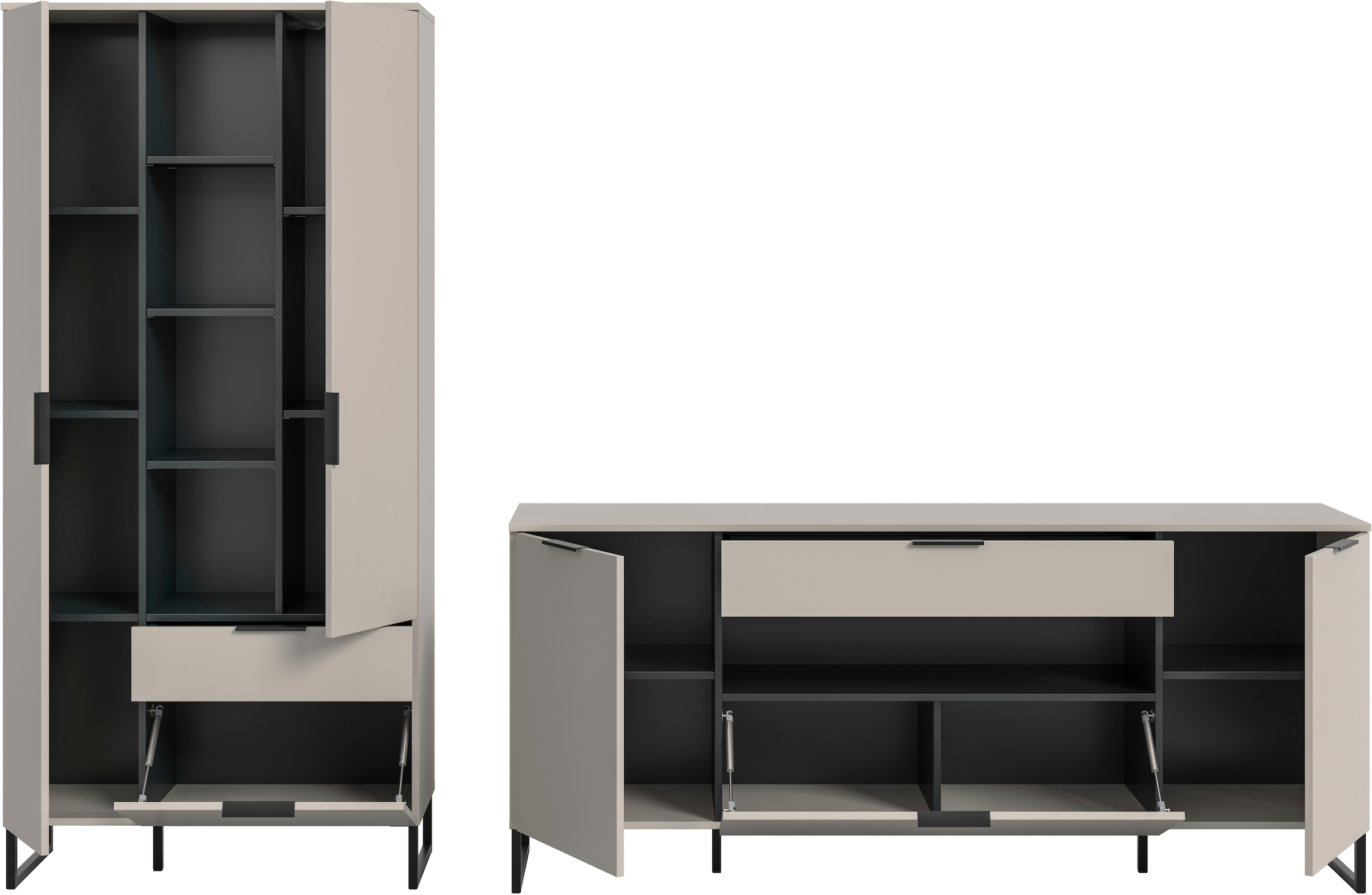 Home affaire Wohnwand »ADIO, Breite 290 cm, 2-teiliges Set, mit Metall-Kufenfüße« Set, bestehend aus: Mehrzweckschrank und Sideboard, 2 Stk. tlg.
