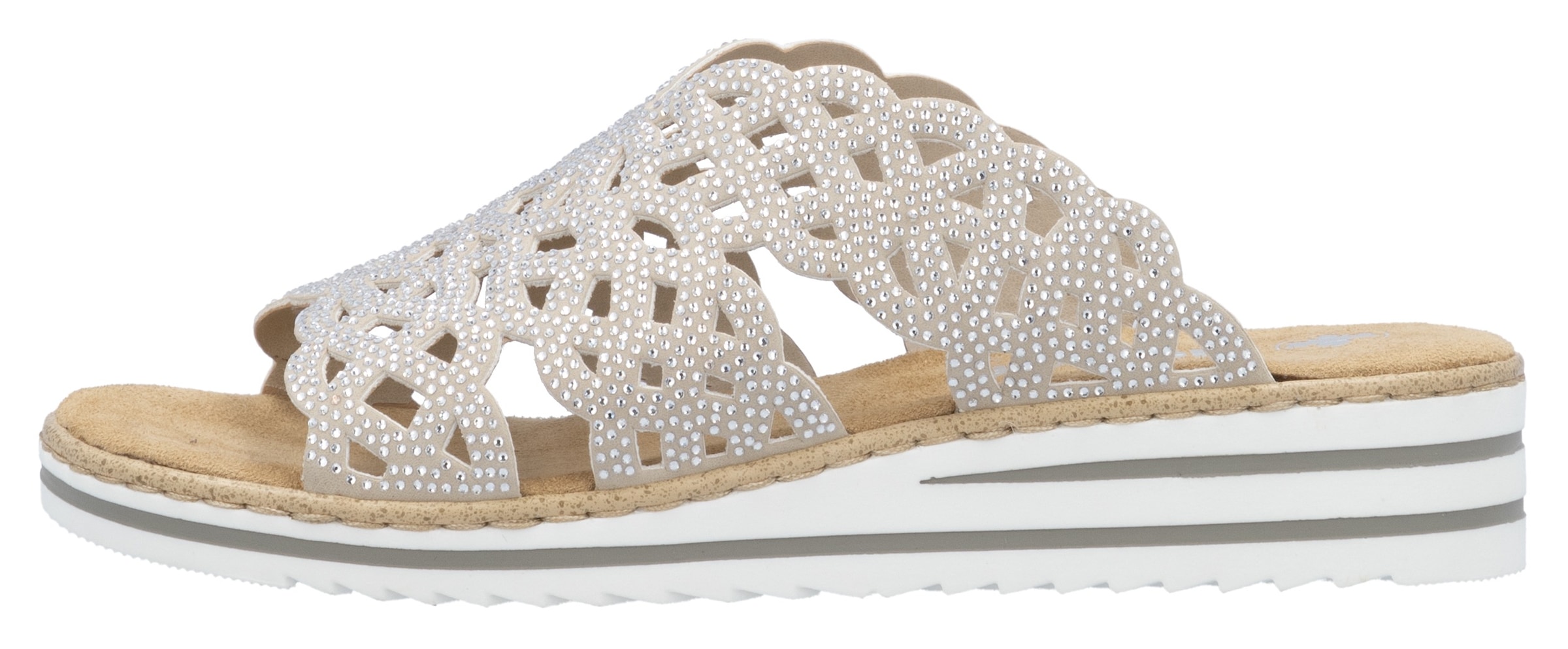 Rieker Pantolette, Sommerschuh, Strandschuh, Hausschuh, Keilabsatz, mit Strass-Steinchen