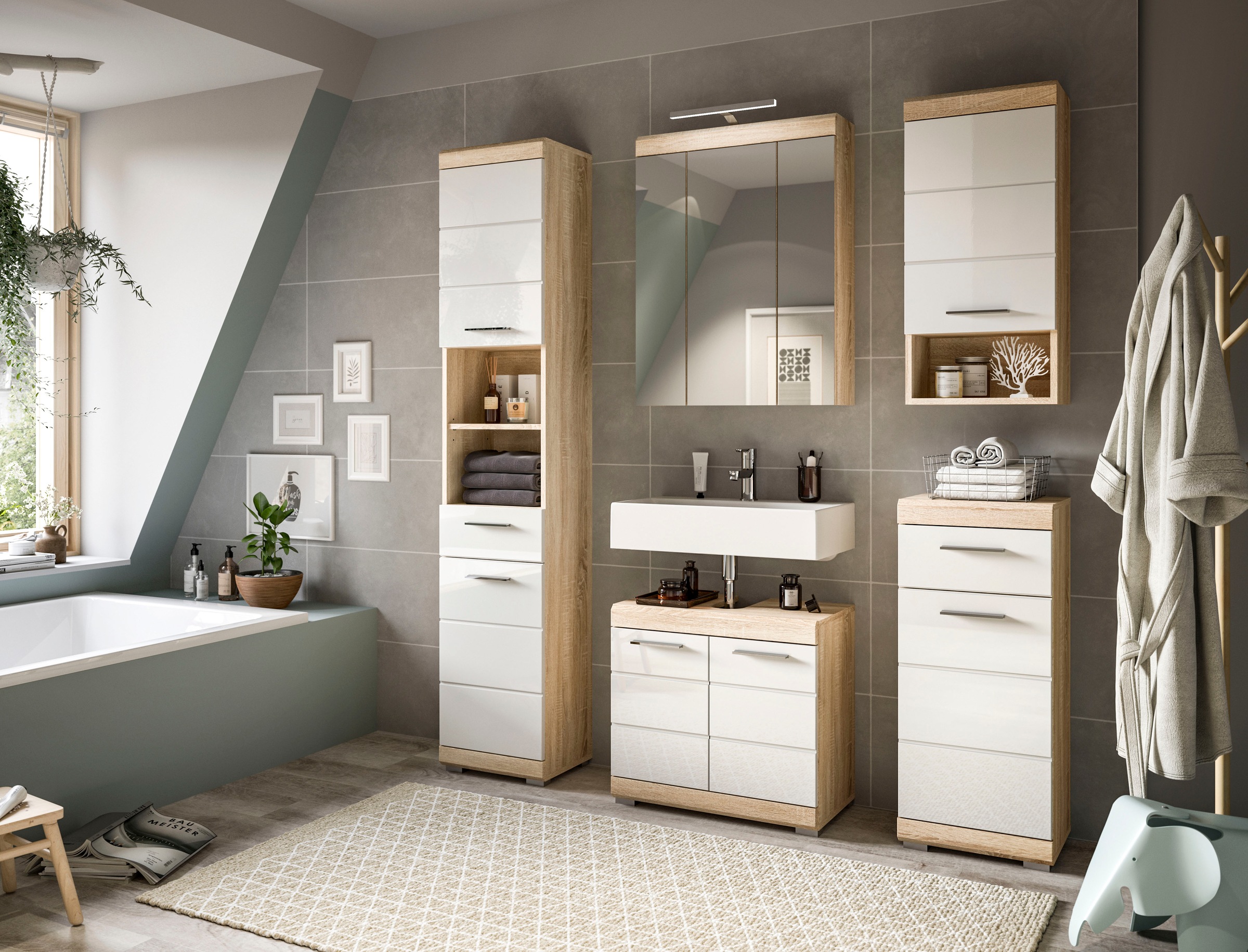 INOSIGN Badmöbel-Set »Siena, 2 tlg., bestehend aus: Waschbeckenunterschrank, Spiegelschrank«, (Set, 2 St.), in verschiedenen Farben erhältlich, Badmöbel, Kombination, Badezimmer