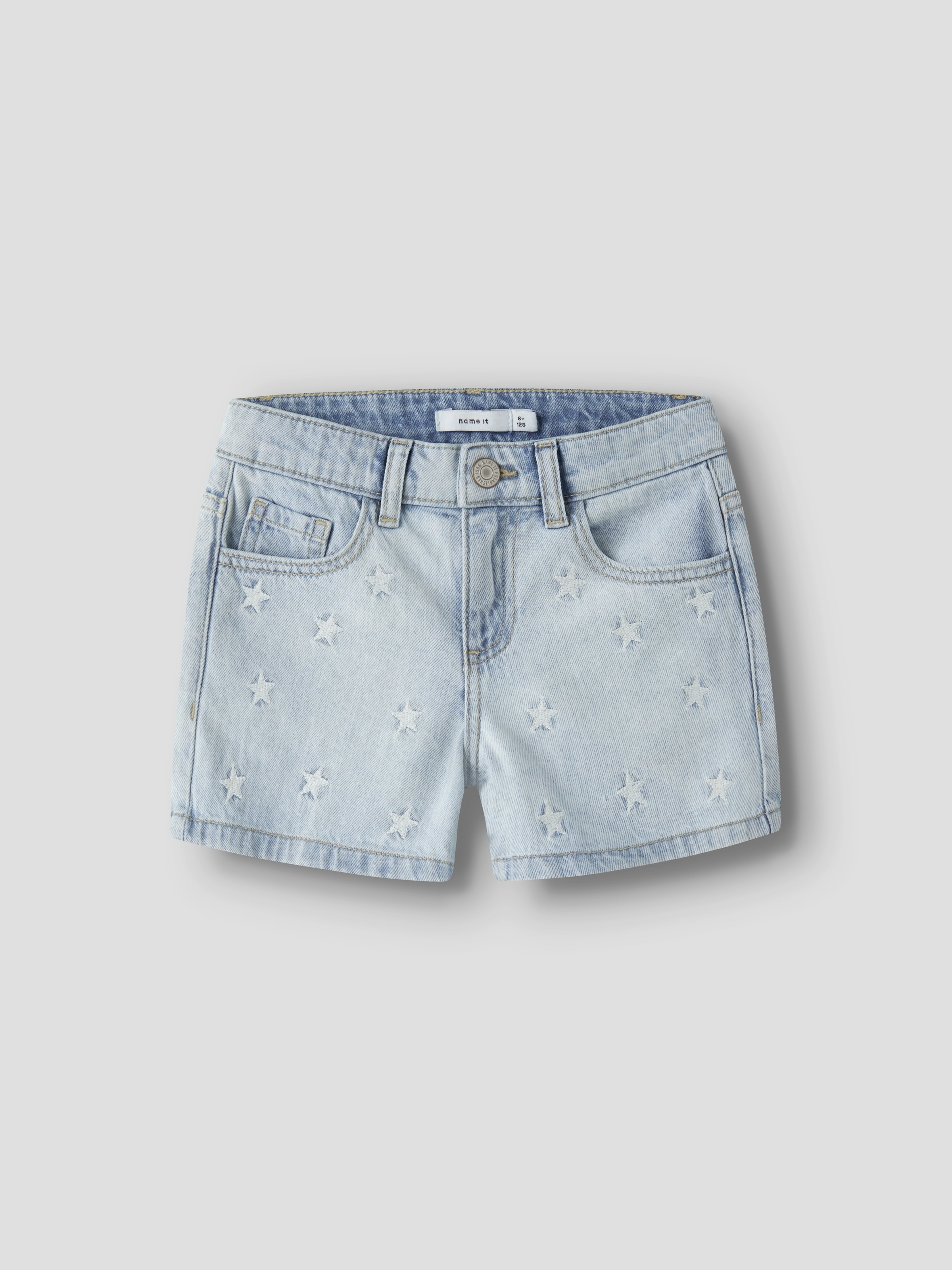 Name It Jeansshorts »NKFBELLA REG DNM SHORTS 3674-BE NOOS« Baumwolle, verstellbarer Bund, bestickte Details