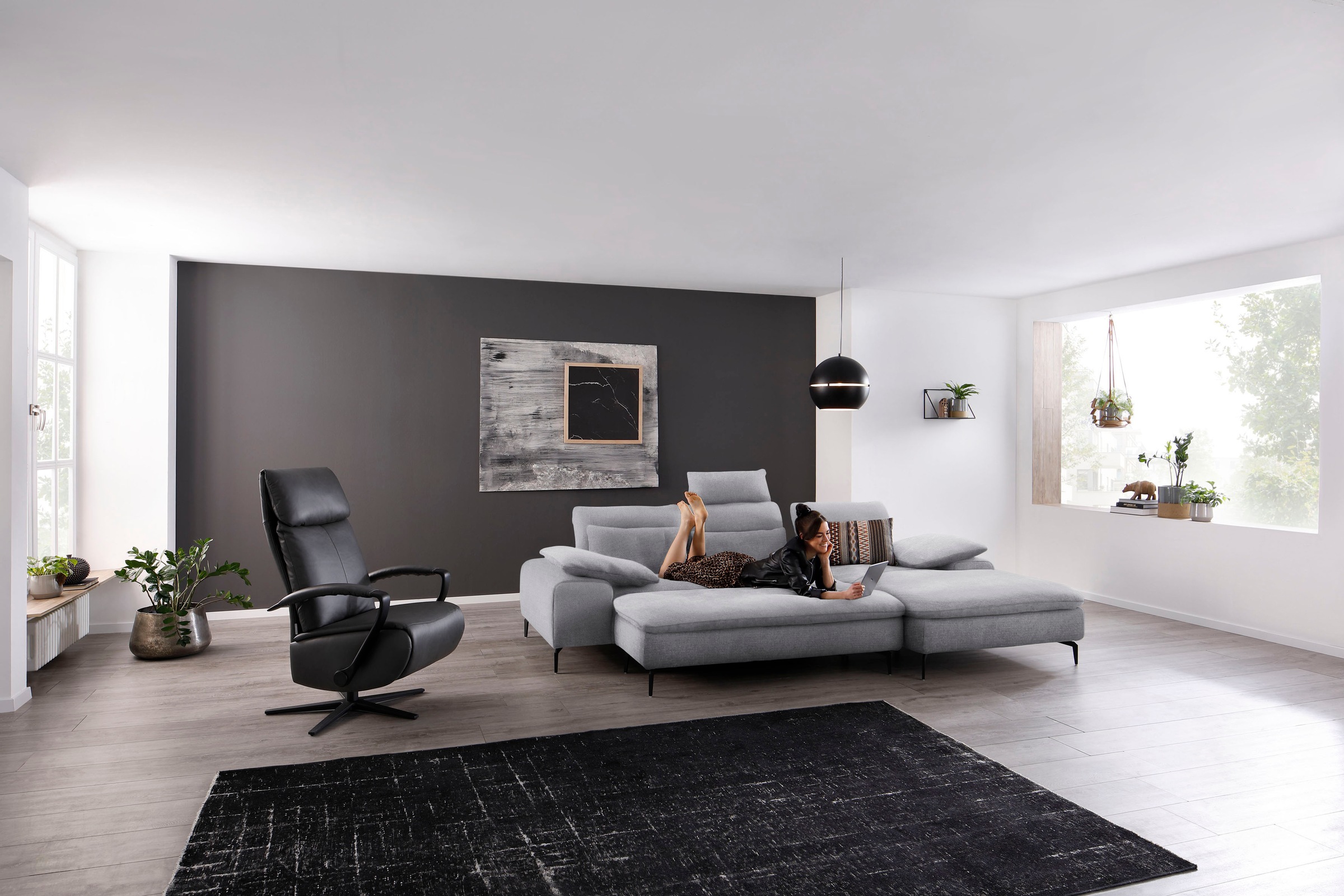 W.SCHILLIG Ecksofa »valentinoo, Designsofa, bequem, elegant und zeitlos, L-Form«, (Set), inklusive Hocker, mit Sitztiefenverstellung, Breite 299 cm