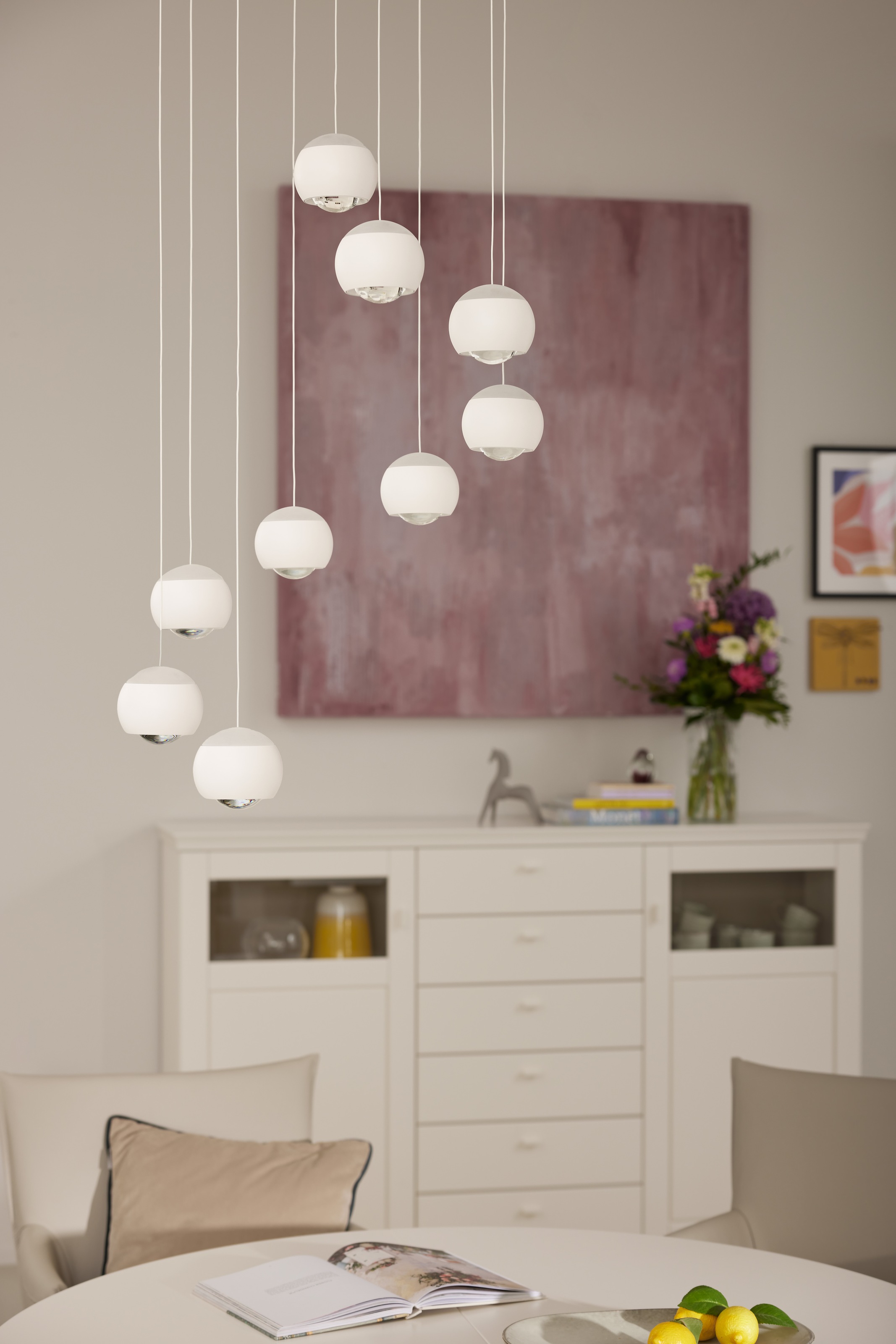 Musterring LED Pendelleuchte »CANNON, 9-flammige LED Hängelampe 5W 500Lumen 2300-4000K CCT« LED-Board 1 Stk. Farbwechsler | warmweiß - kaltweiß mit Fernbedienung, stufenlos höhenverstellbar max 195cm dimmbar Memory