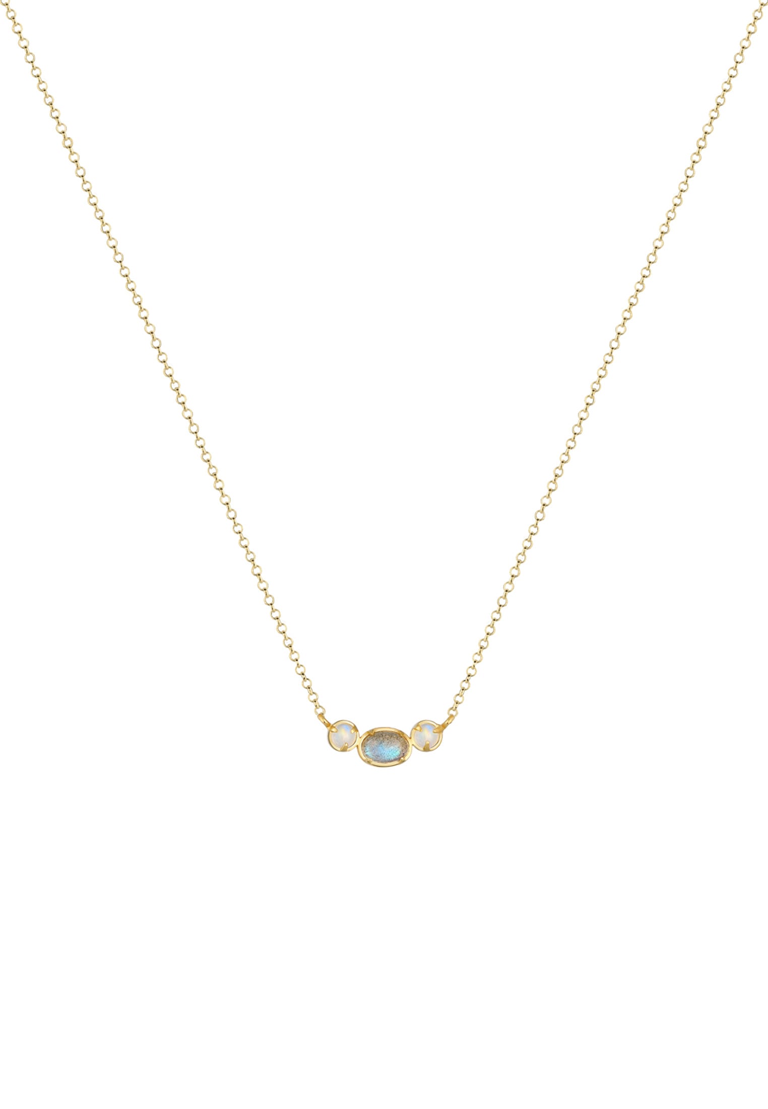 Elli Premium Silberkette »Halskette Mondstein Labradorit 375 Gelbgold«