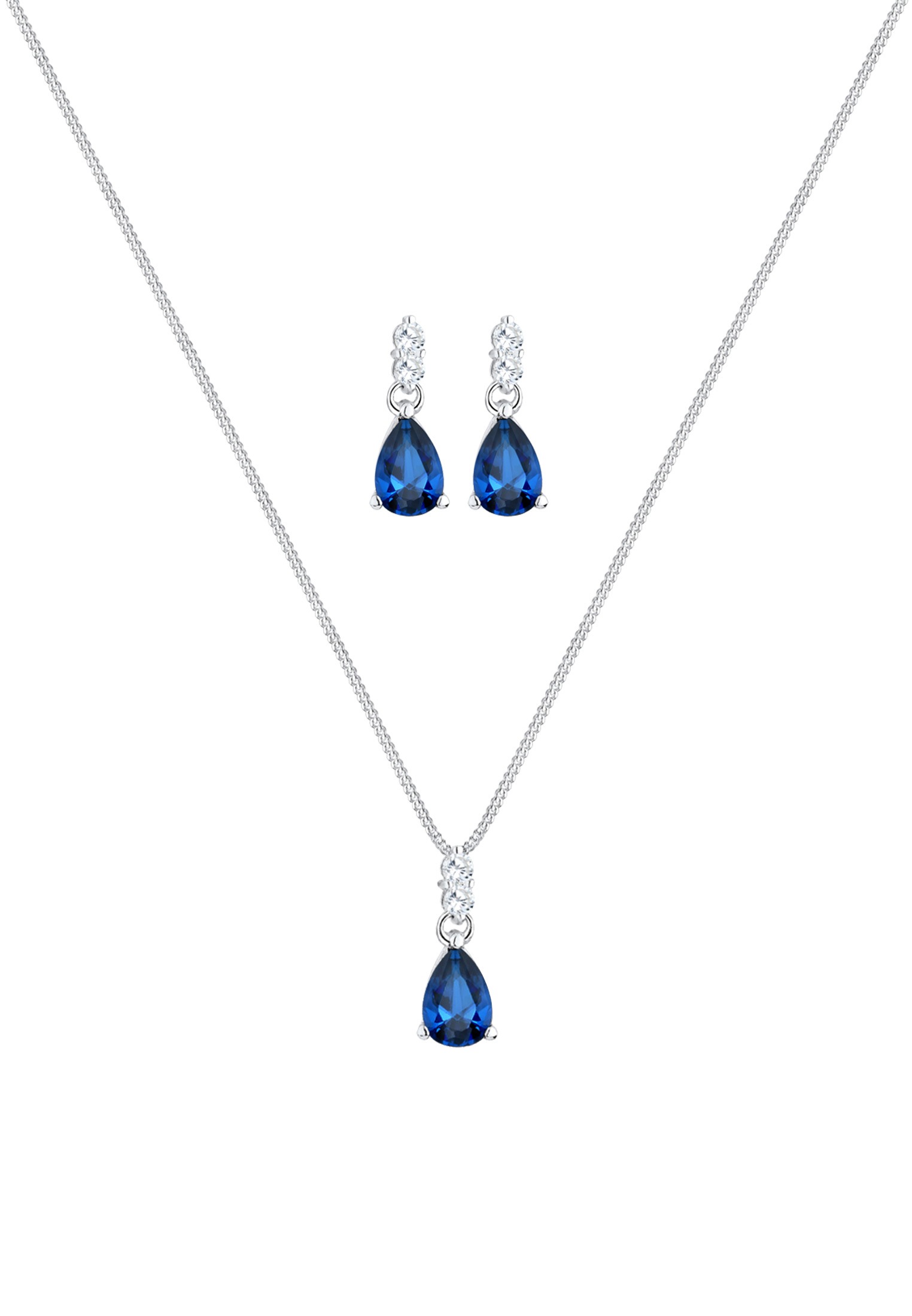 Elli Premium Ohrring und Ketten Set »Schmuckset Zirkonia Synthetischer Saphir Blau 925 Sterling Silber« ()
