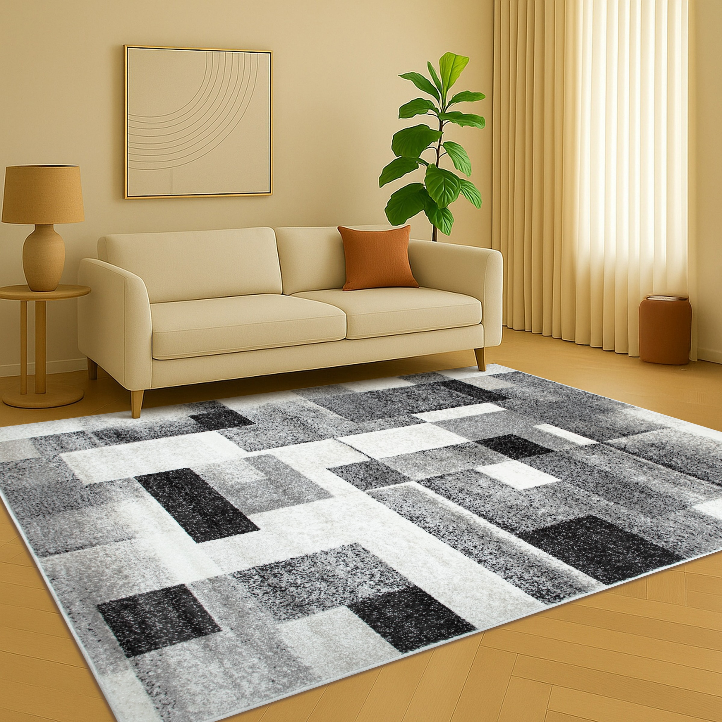 OTTO home Teppich »Corine« rechteckig 9 mm Höhe mit besonders weichem Flor, Kurzflor, modernes Karo-Design,