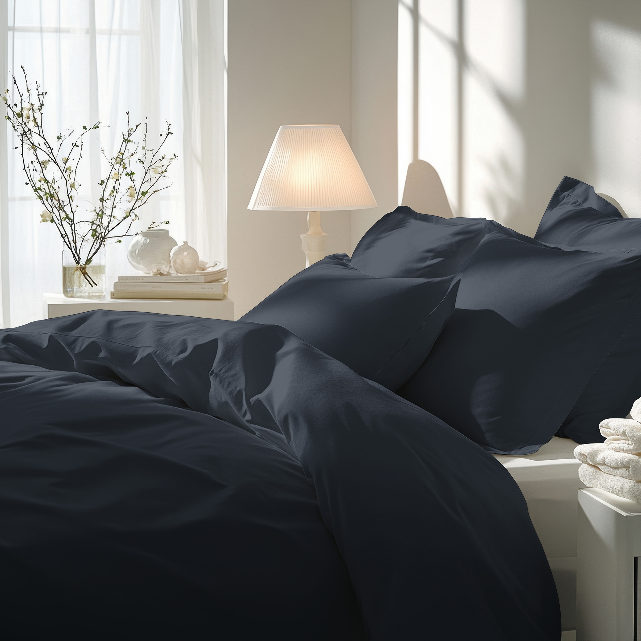 Florella Bettwäsche »»UNI nachtblau« »SAGENHAFT« Edel-Satin,  100% Baumwolle«