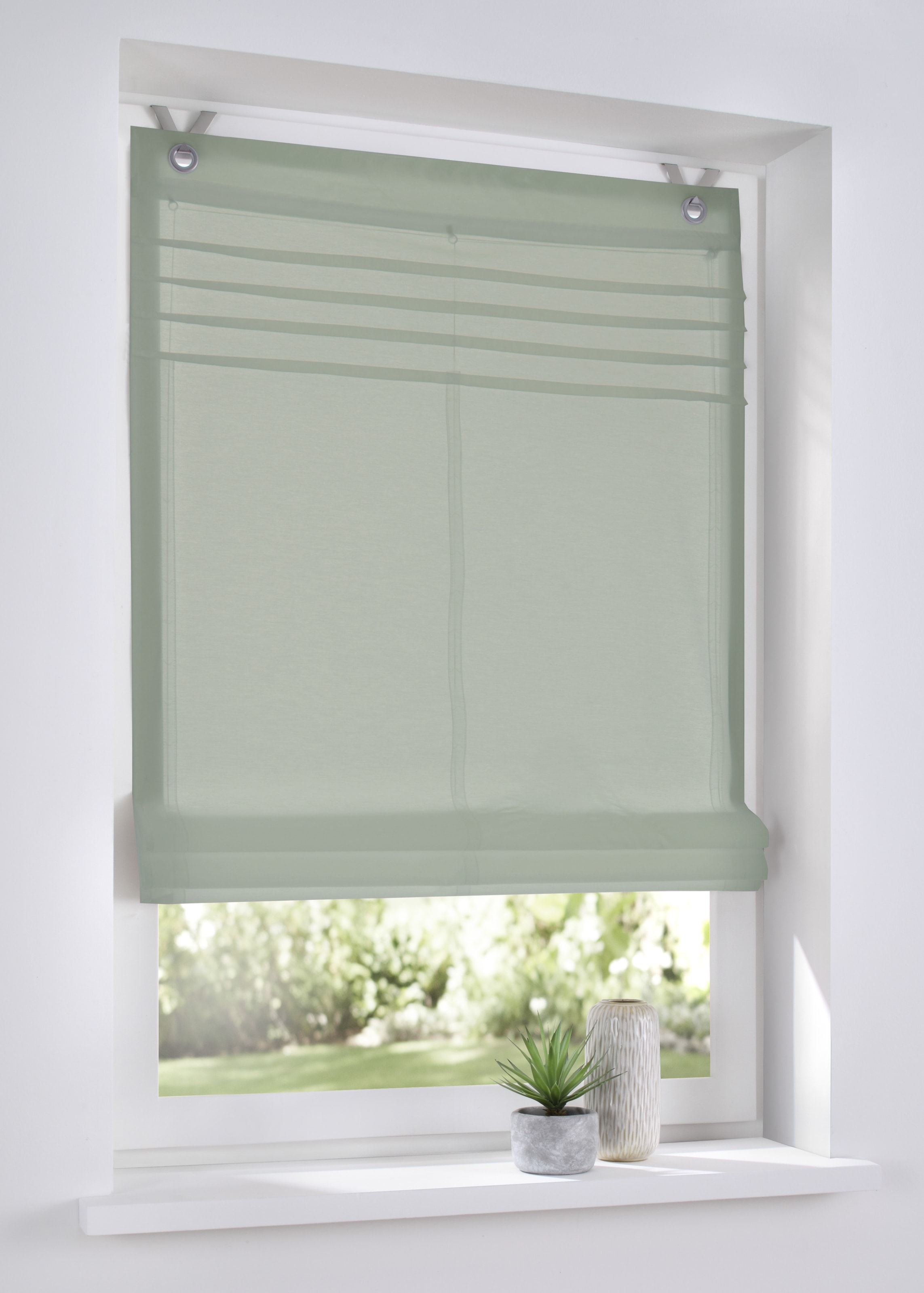 Kutti Raffrollo »Kessy Biese« mit Hakenaufhängung ohne Bohren halbtransparent, Baumwolle, Polyester, Hakenaufhängung