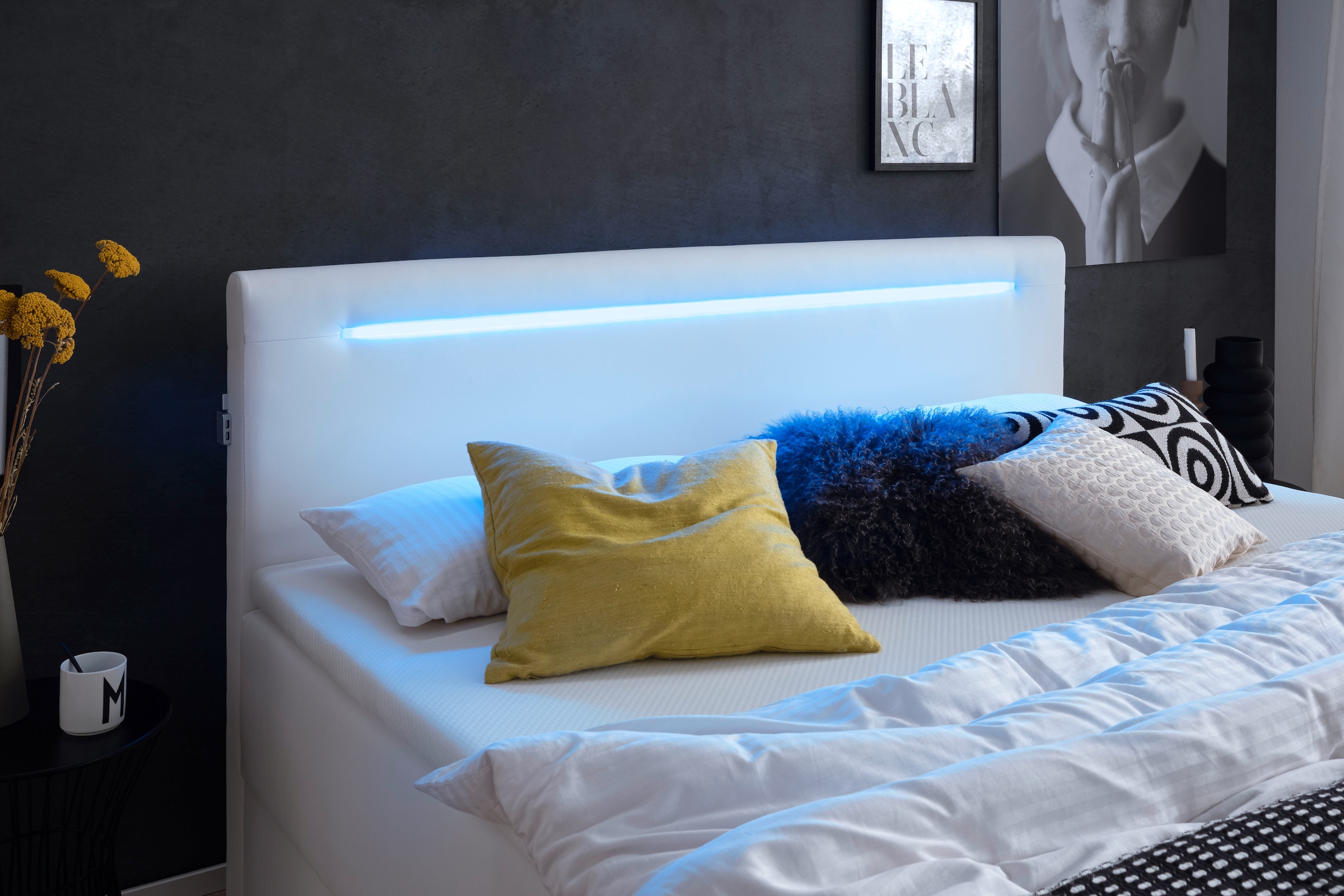 meise.möbel Boxspringbett »Las Vegas«, Füße und Kopfteil mit LED-Beleuchtung, mit Bettkasten und Topper