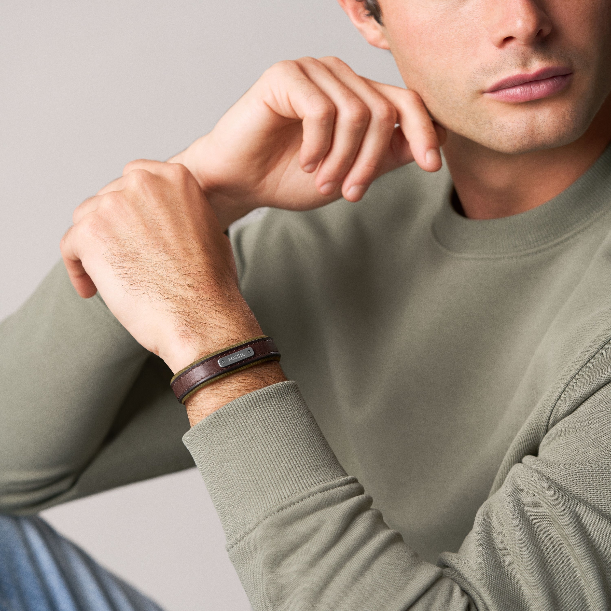 Fossil Armband »Schmuck Geschenk Metall, Leder, Textil EVERETT«