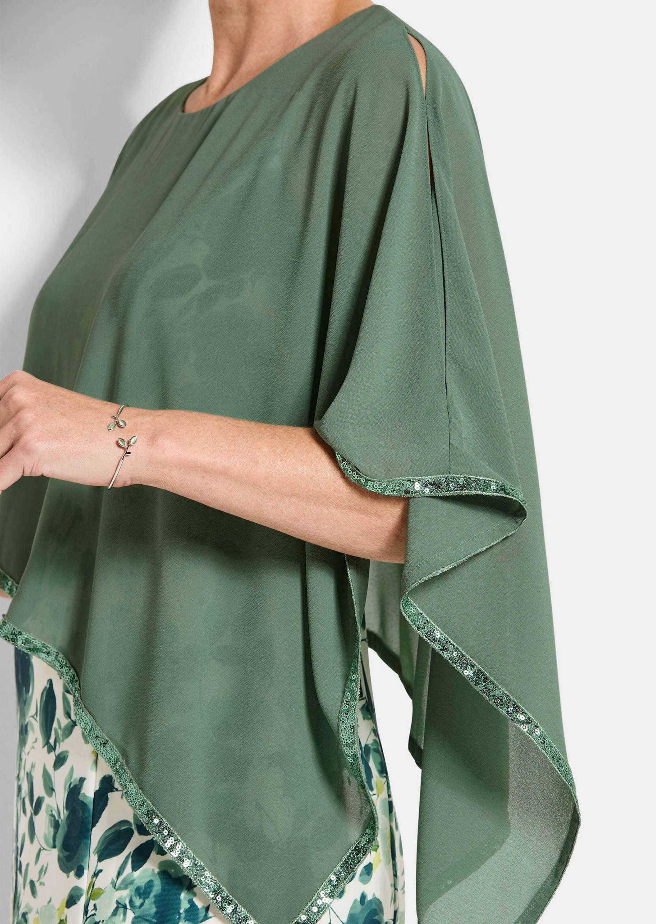 GOLDNER Abendkleid »Cocktailkleid mit Chiffonüberwurf« Ohne Taschen Paillettenzierband am Armabschluss