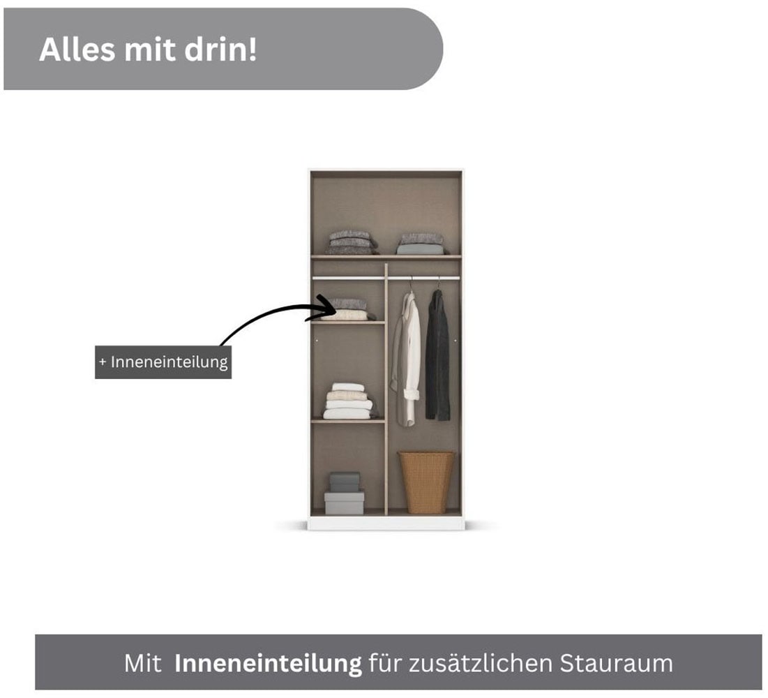rauch Drehtürenschrank »Kleiderschrank Schrank Garderobe TOPSELLER OTELI inkl. Inneneinteilung« erhältlich in Breiten 91-360 cm, ab Breite 136cm inkl. Innenschubladen,  mit zusätzlichen Einlegeböden, optional mit Spiegel MADE IN GERMANY