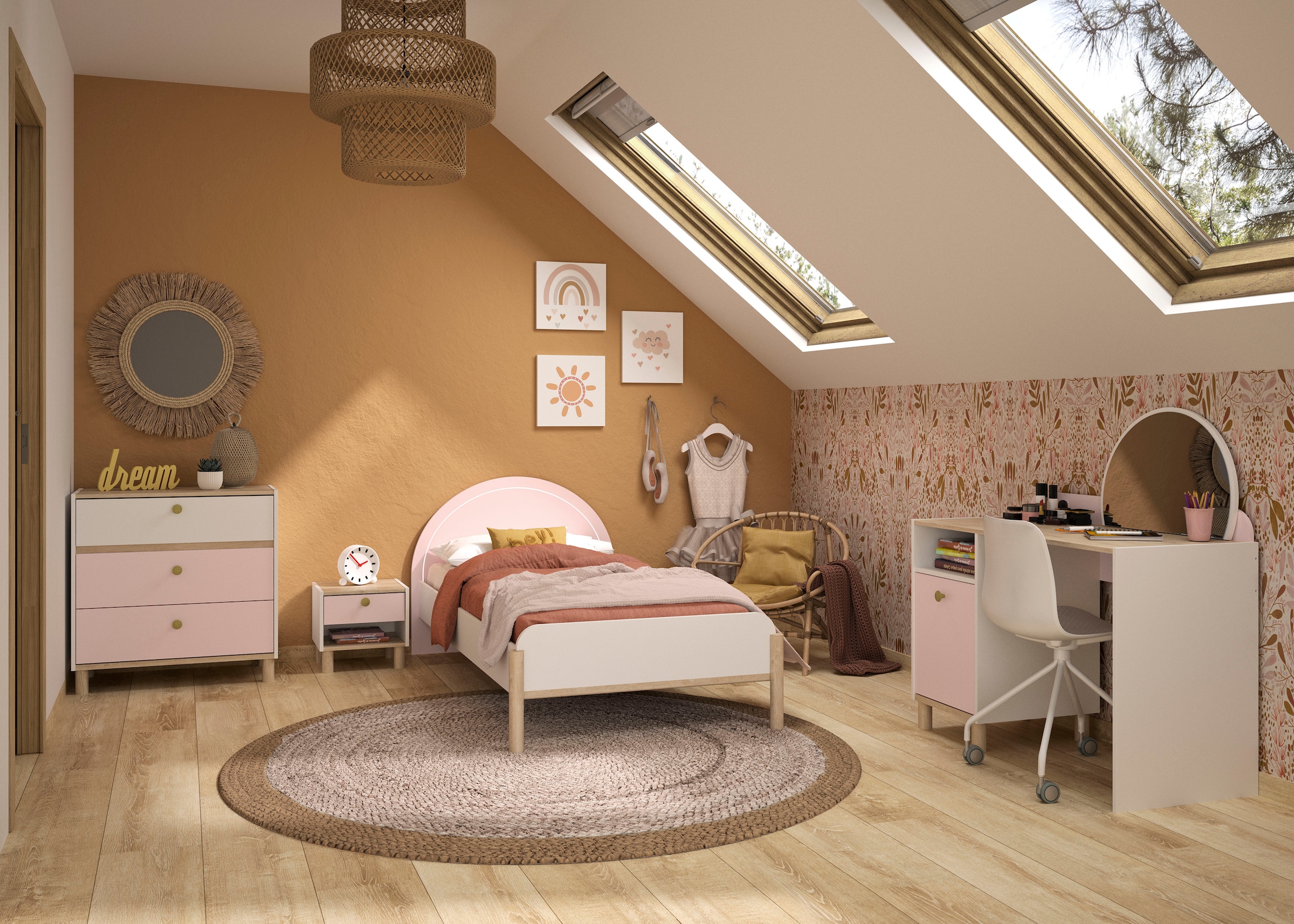 Gami Jugendzimmer-Set »Romy«, (5 tlg.), Elegantes Design für eine sanfte und feminine Atmosphäre.