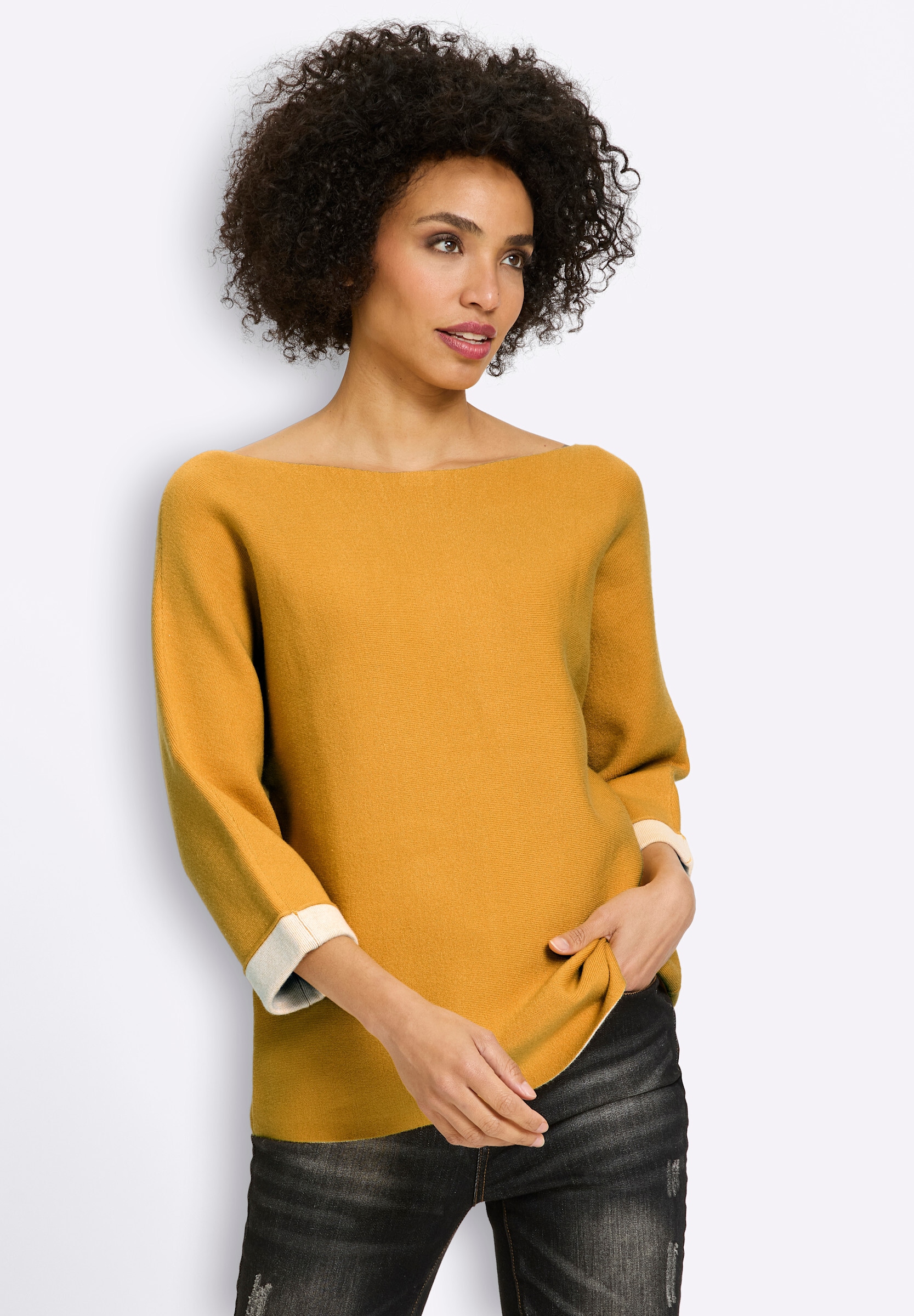 heine Longpullover »Pullover Feinstrickpullover mit Kontrast-Details«