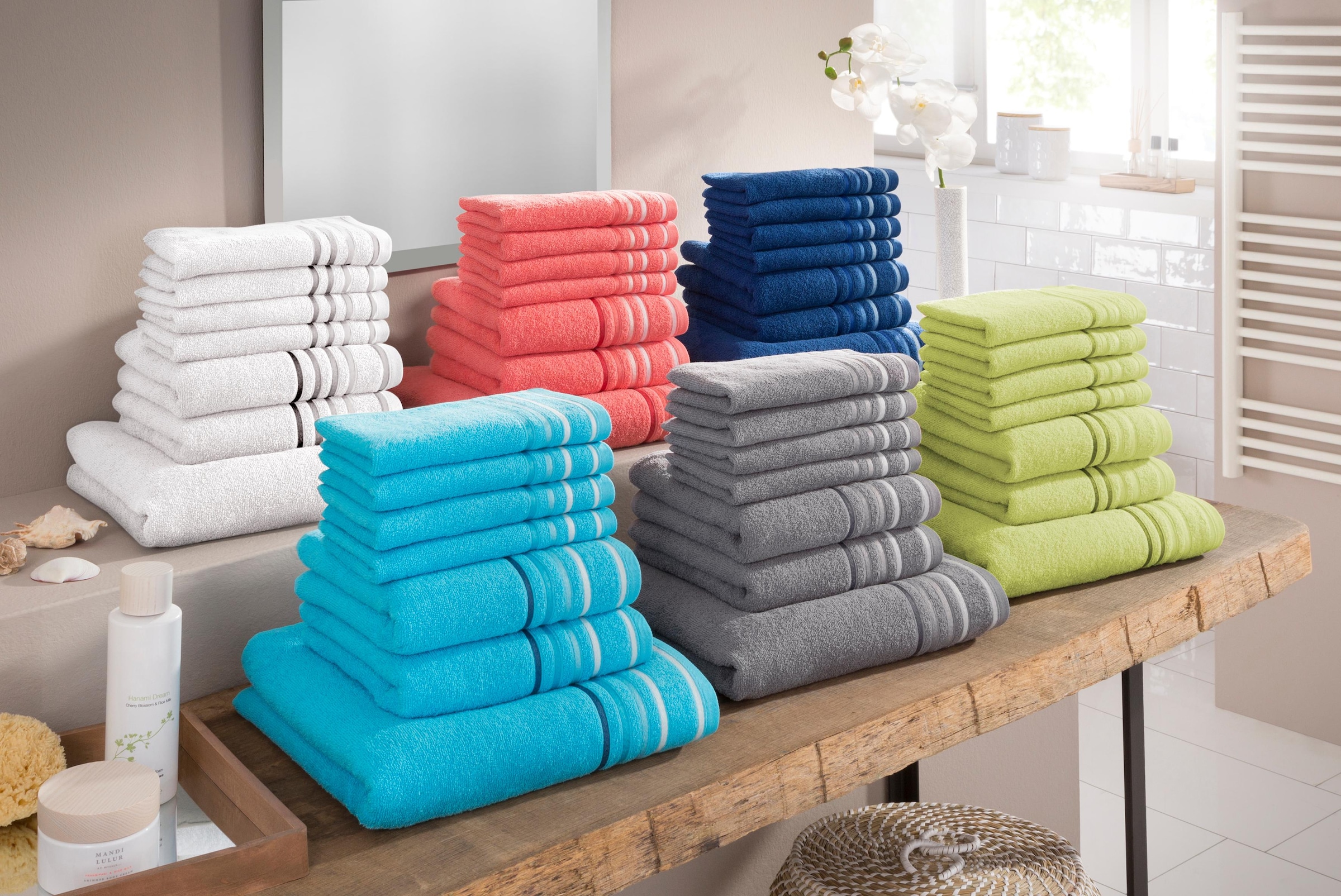 7 tlg., mit online Baumwolle aus Handtuchset »Niki«, Set Set, kaufen mehrfarbiger 100% my home Walkfrottee, Handtuch Streifenbordüre,
