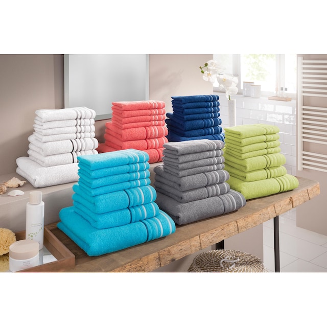 my home Handtuch Set »Niki«, Set, 7 tlg., Walkfrottee, Handtuchset mit  mehrfarbiger Streifenbordüre, aus 100% Baumwolle online kaufen