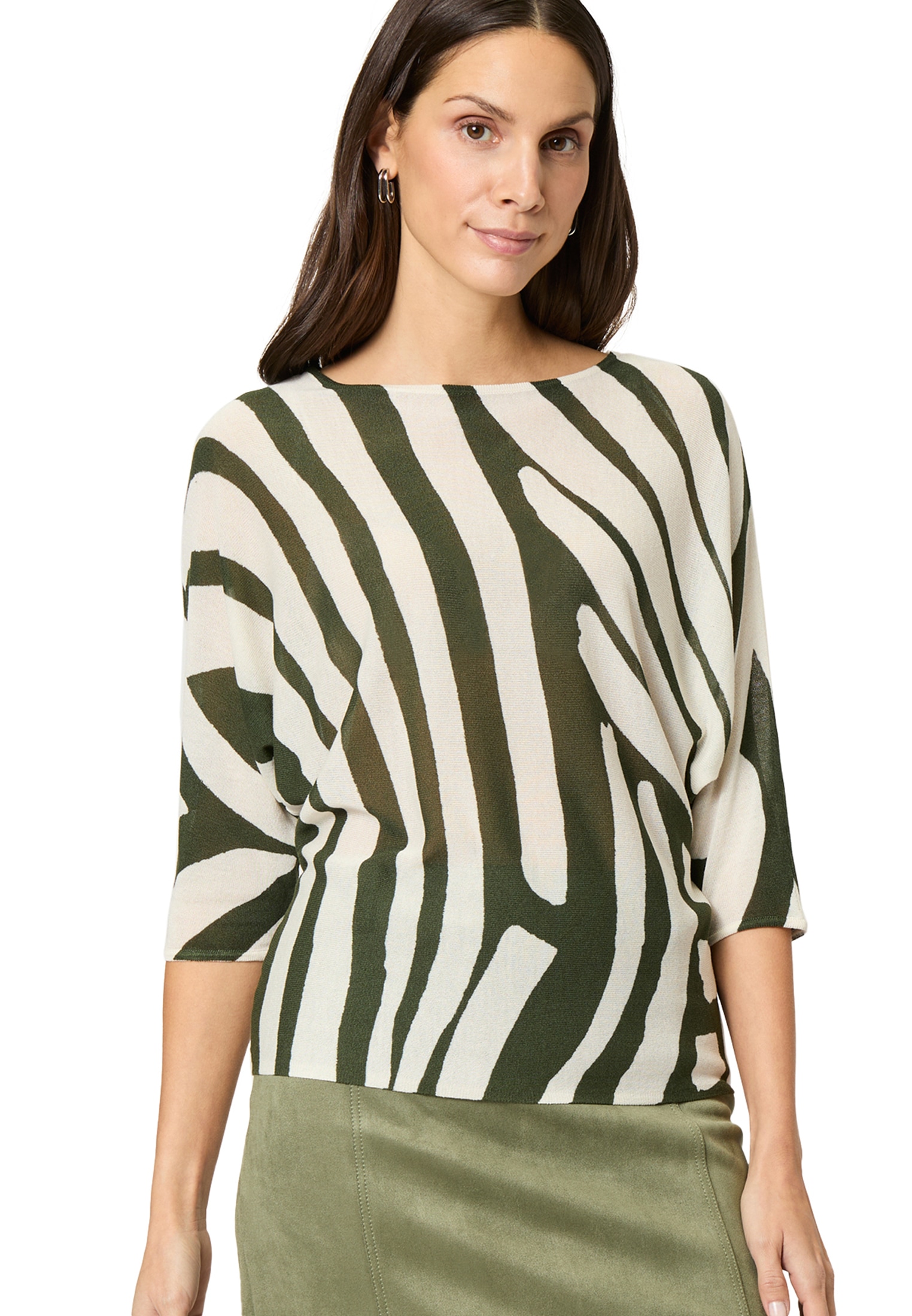 Zero Rundhalspullover »Oversized-Strickpullover mit Print«