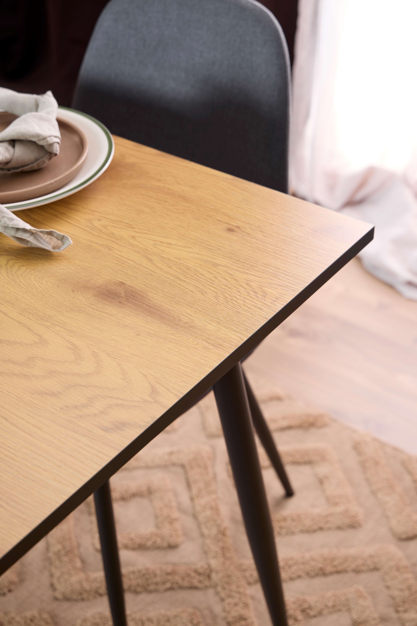 ACTONA GROUP Esszimmer-Set »Esspruppe, Speisetisch mit Wohnzimmerstühlen«, (Komplett-Set, 5 St., 1x Tisch + 4x Stuhle), Rechteckig Esstisch+4x Stühle,Wildeiche Melamin,dunkelgrau,120x80x75cm