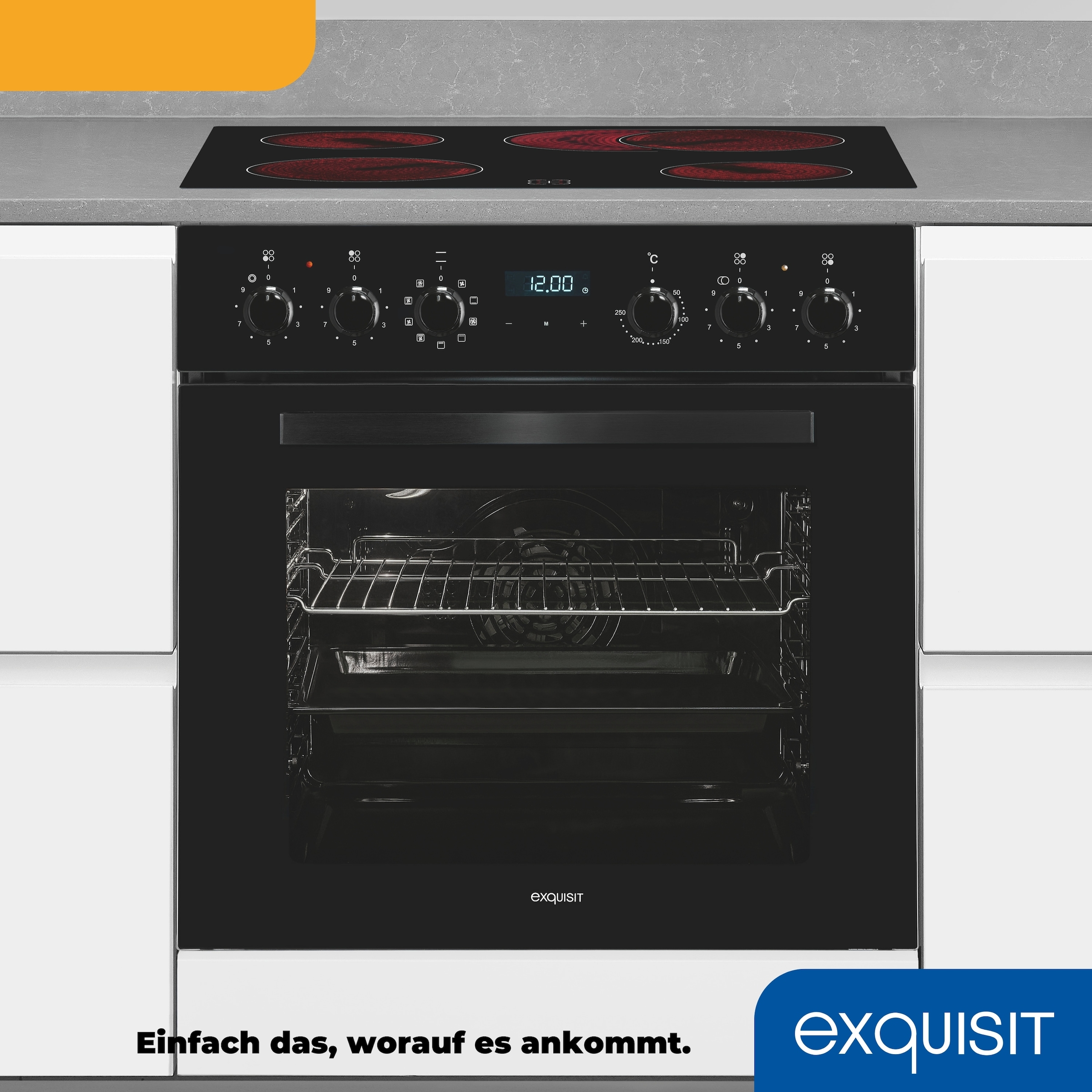 exquisit Elektro-Herd-Set »EHE285-HBZ-020«, mit Teleskopauszug nachrüstbar