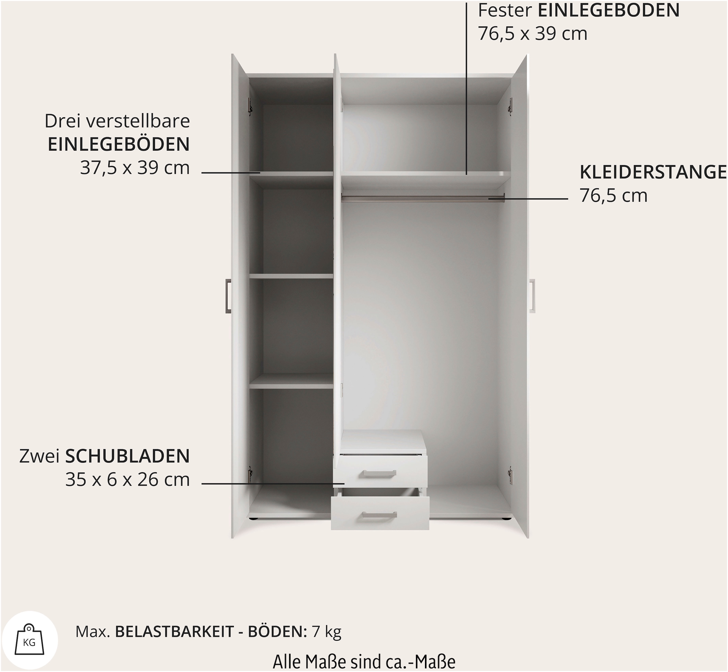 Schlafkontor Kleiderschrank »Karl Drehtürenschrank Schlafzimmerschrank mit Spiegel Garderobe« in 2 Breiten, mit zusätzlichen Einlegeböden TOPSELLER