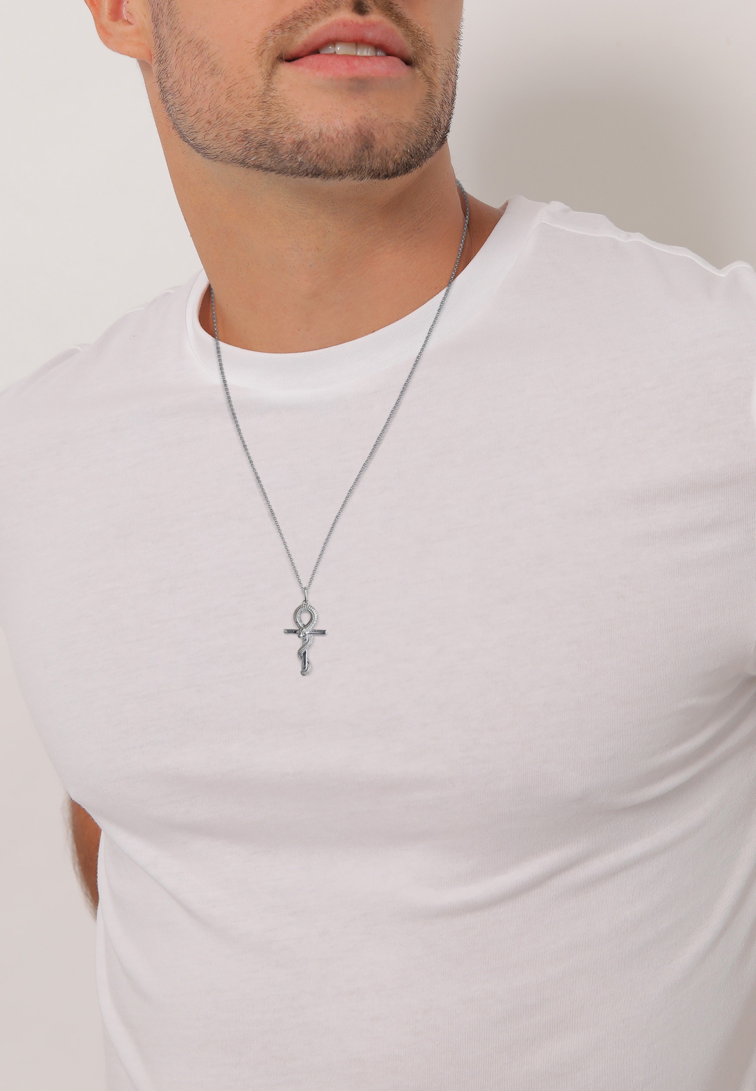 Kuzzoi Lange Kette »Halskette Herren Kreuz Schlange 925 Silber«