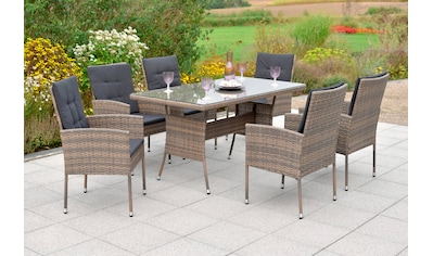 Garten-Essgruppe »Menorca«, (Set, 19 tlg.), 6 Sessel, 6 Sitzkissen, 6 Rückenkissen, Tisch